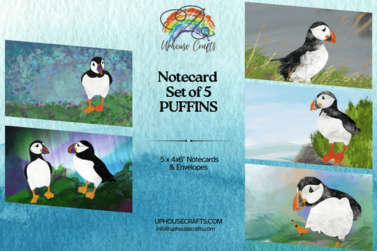 Greetings Card | Puffin - Set of 5 Notecards - Uphouse Crafts