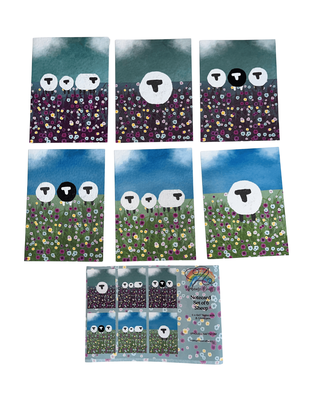 Greetings Card | Shetland - Set of 6 Sheep Notecards | Blue & Teal - Uphouse Crafts