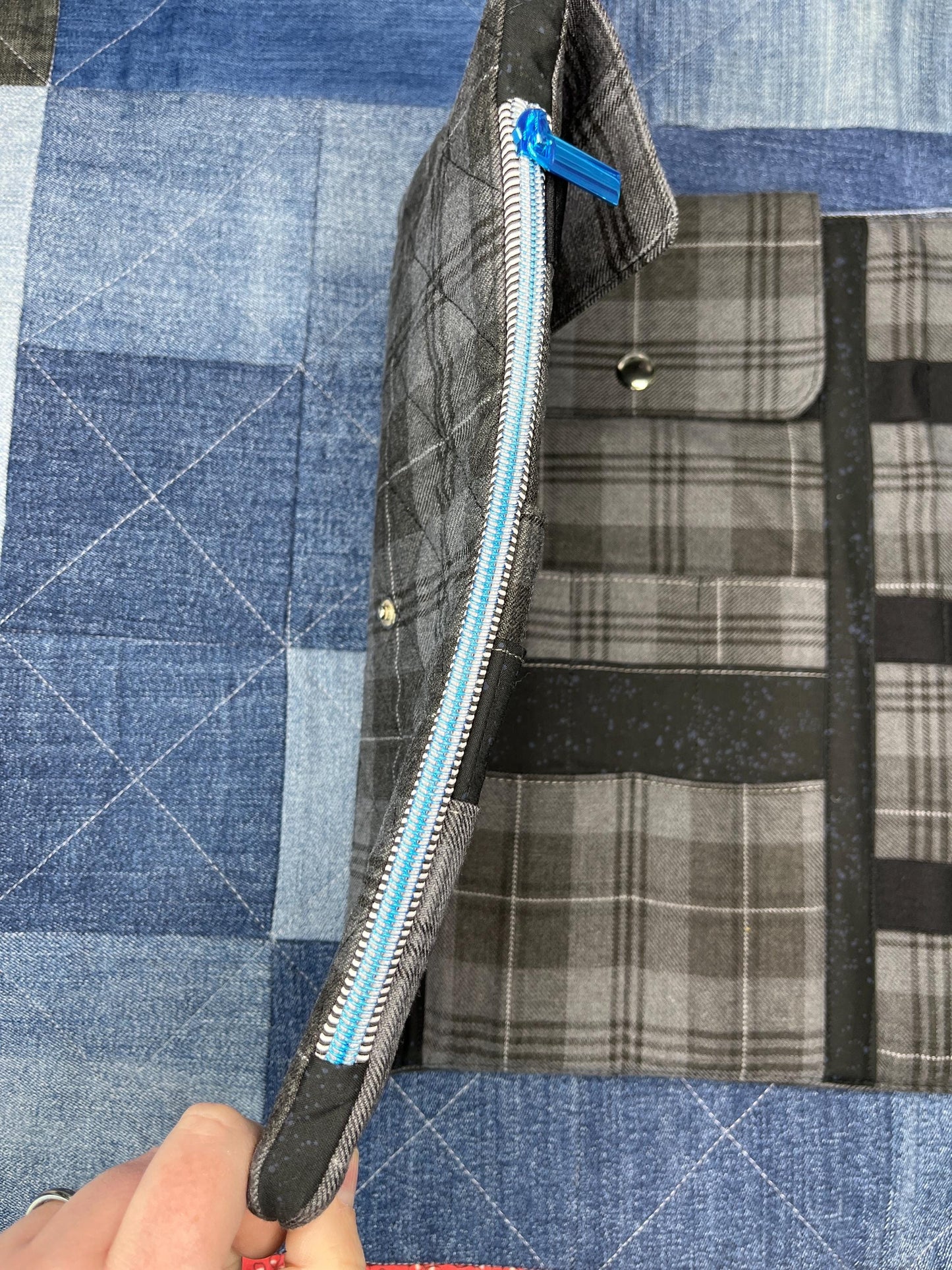 Grey Black Tartan Knitting Needle Case & Zip Pouch - Uphouse Crafts