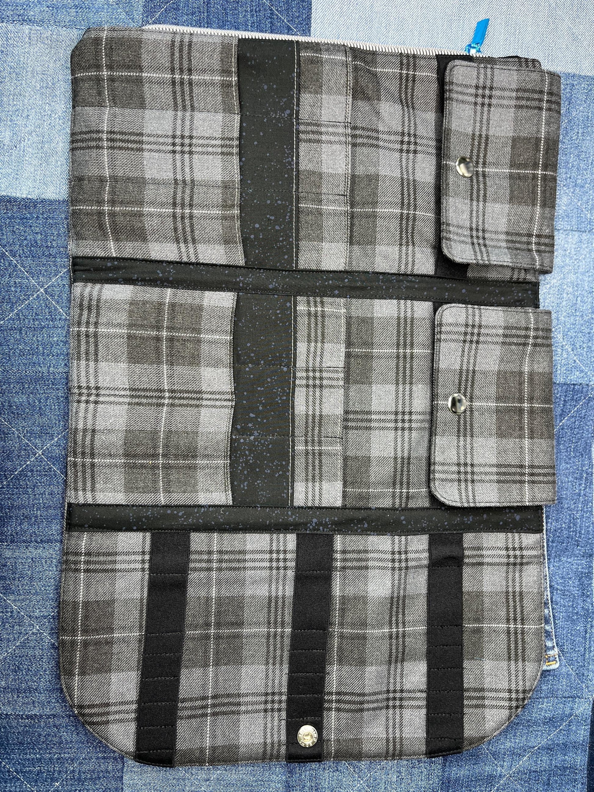 Grey Black Tartan Knitting Needle Case & Zip Pouch - Uphouse Crafts