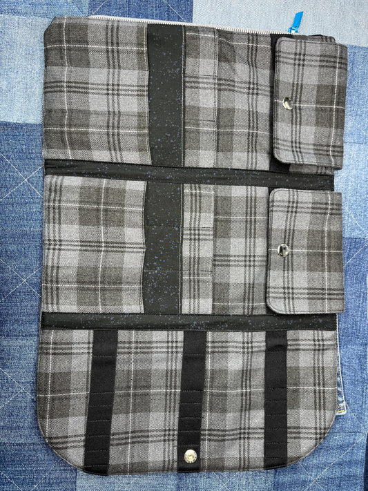 Grey Black Tartan Knitting Needle Case & Zip Pouch - Uphouse Crafts