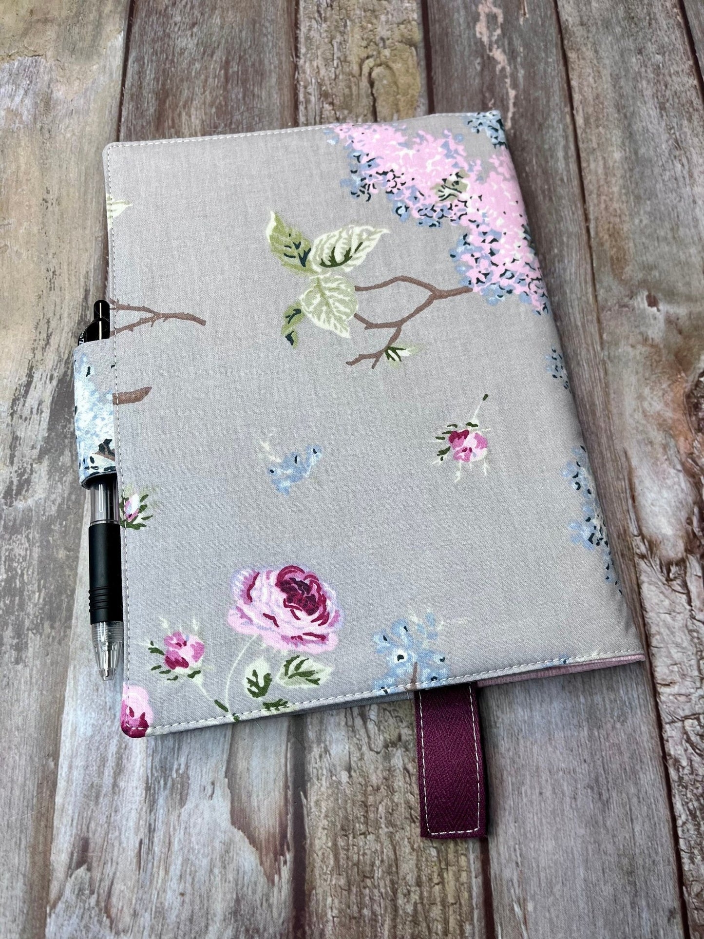 Grey Floral A5 Cotton Covered Line Rule Notebook - Uphouse Crafts