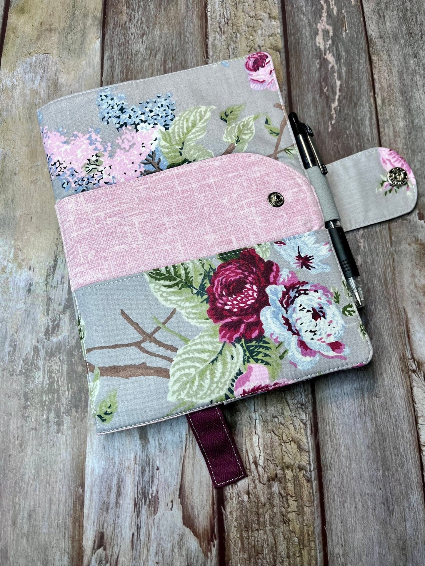 Grey Floral A5 Cotton Covered Line Rule Notebook - Uphouse Crafts