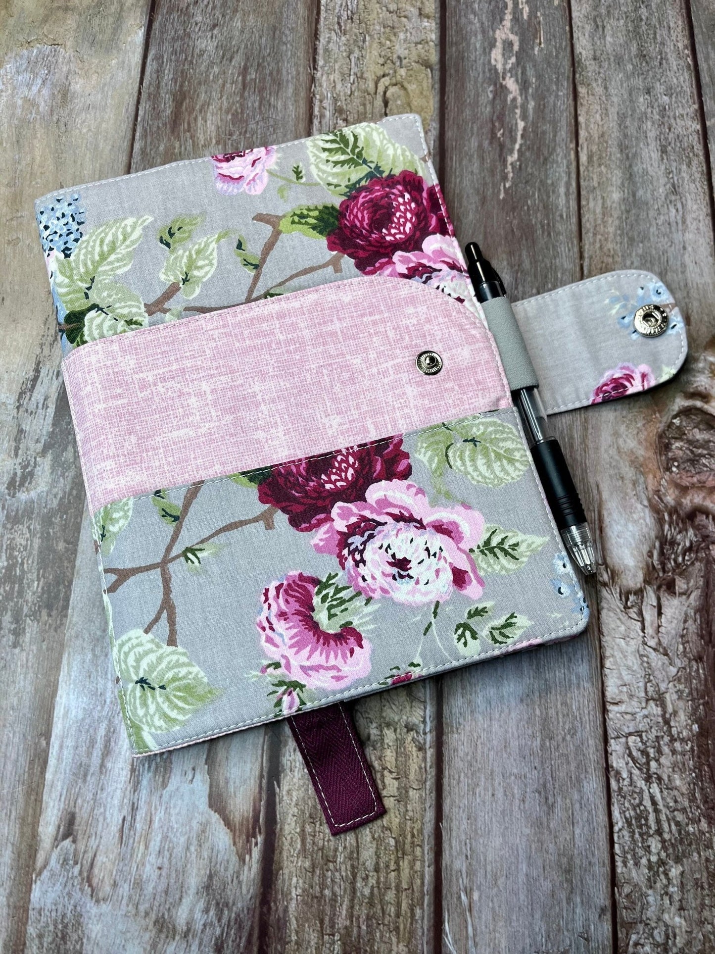 Grey Floral A5 Cotton Covered Line Rule Notebook - Uphouse Crafts