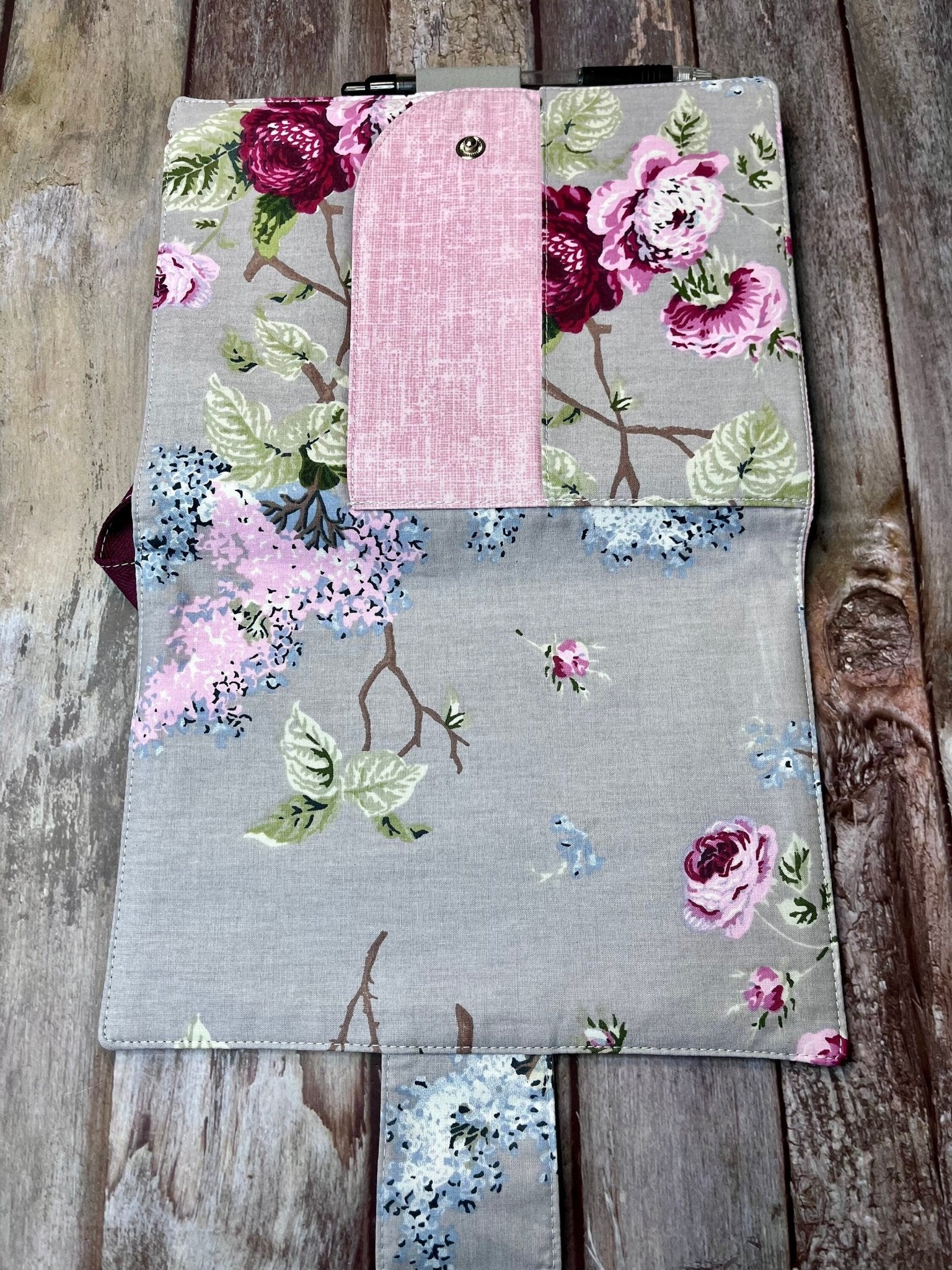 Grey Floral A5 Cotton Covered Line Rule Notebook - Uphouse Crafts