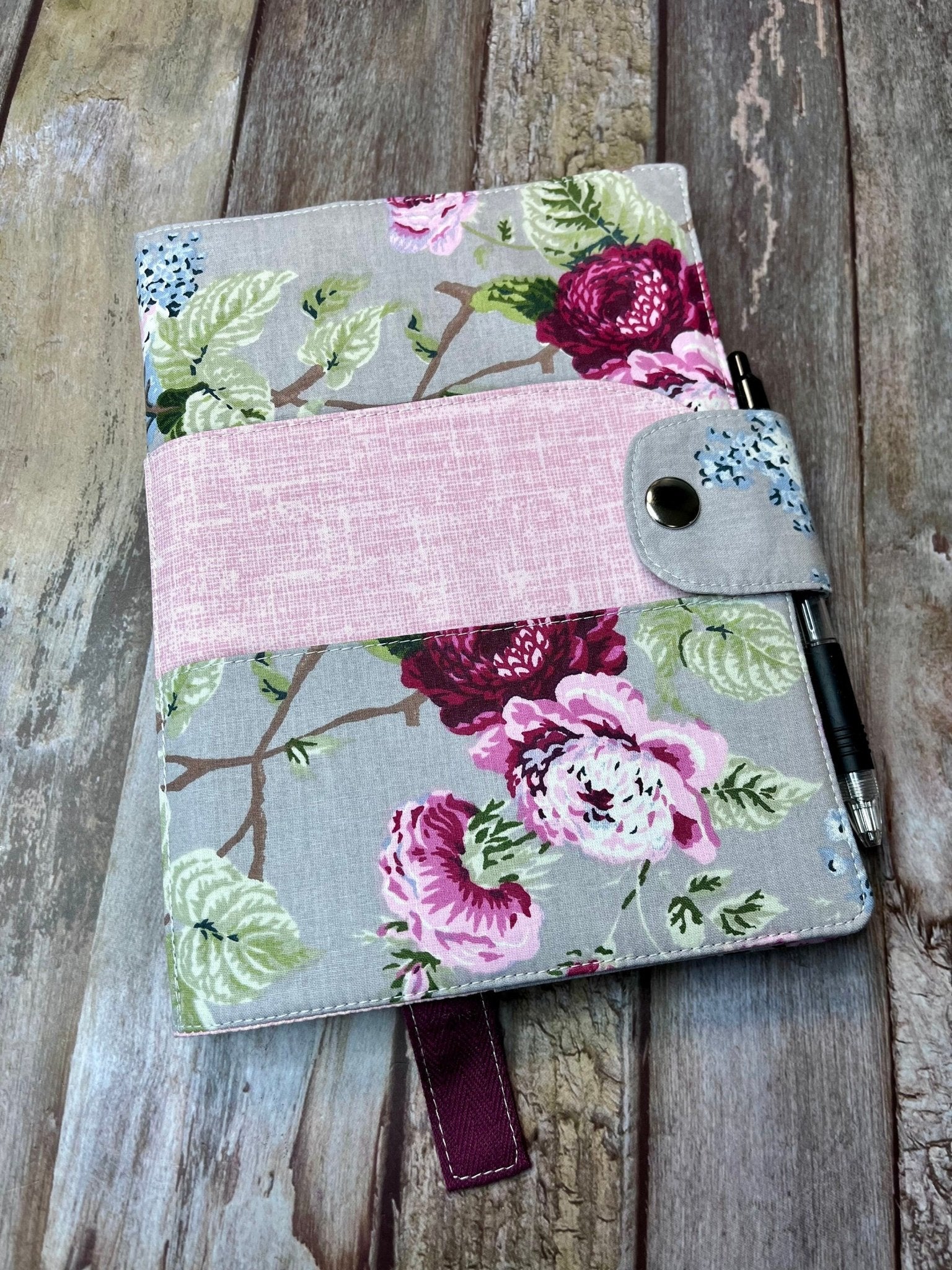 Grey Floral A5 Cotton Covered Line Rule Notebook - Uphouse Crafts