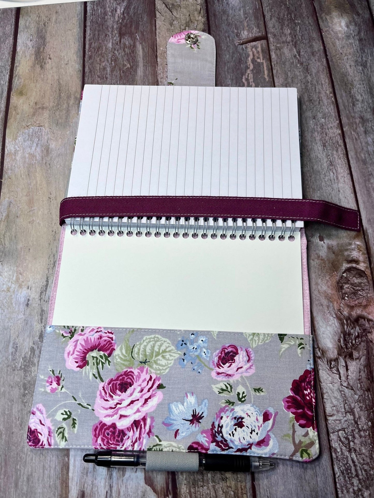 Grey Floral A5 Cotton Covered Line Rule Notebook - Uphouse Crafts