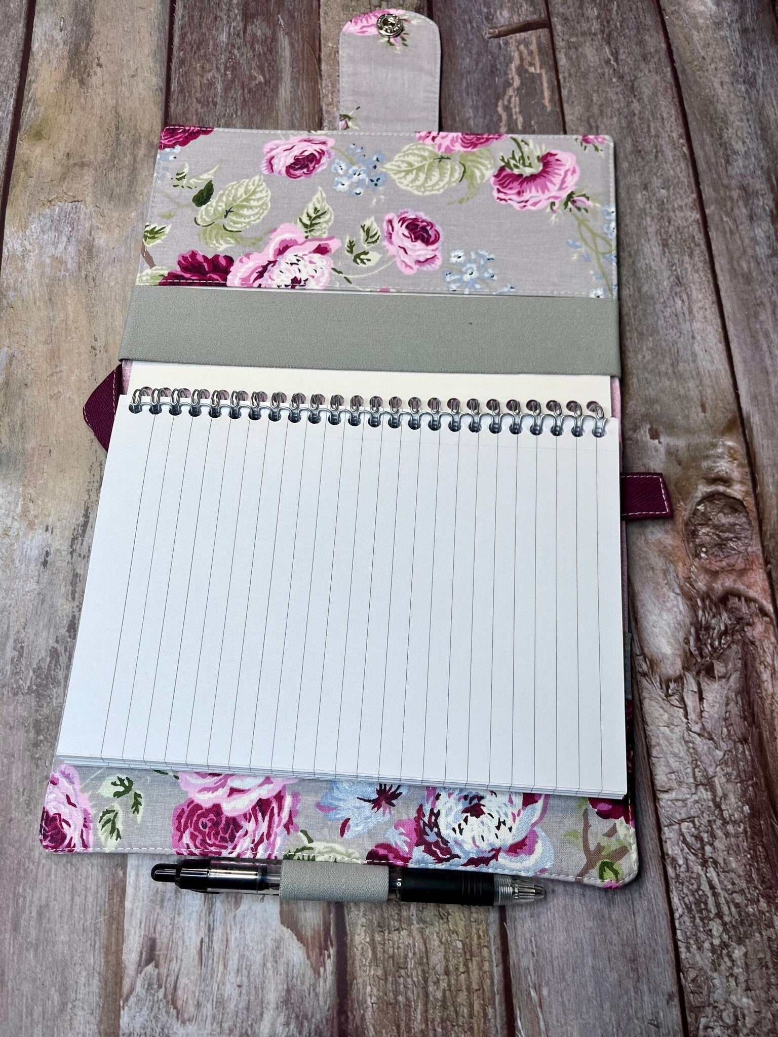 Grey Floral A5 Cotton Covered Line Rule Notebook - Uphouse Crafts