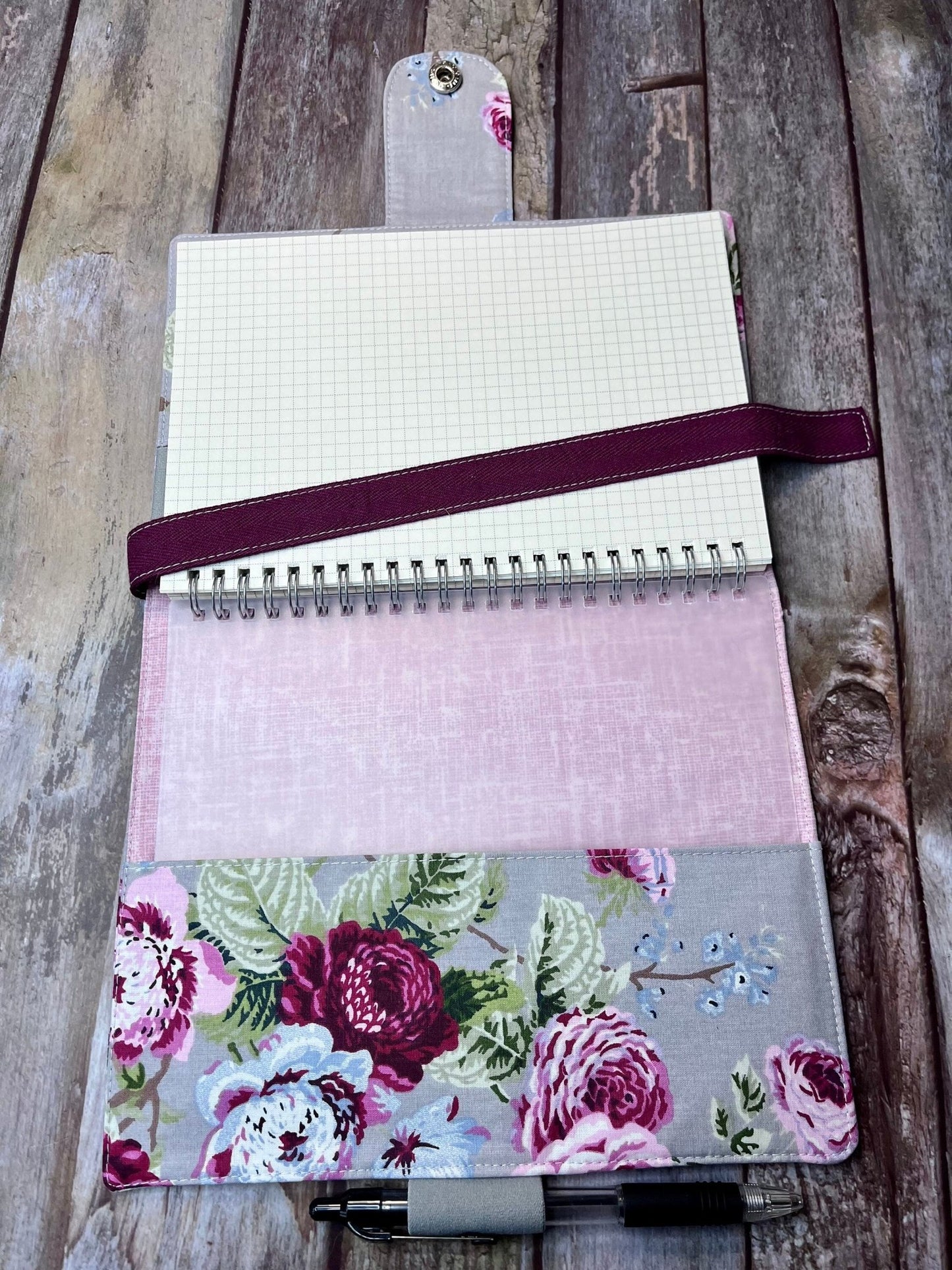 Grey Floral A5 Cotton Covered Line Rule Notebook - Uphouse Crafts