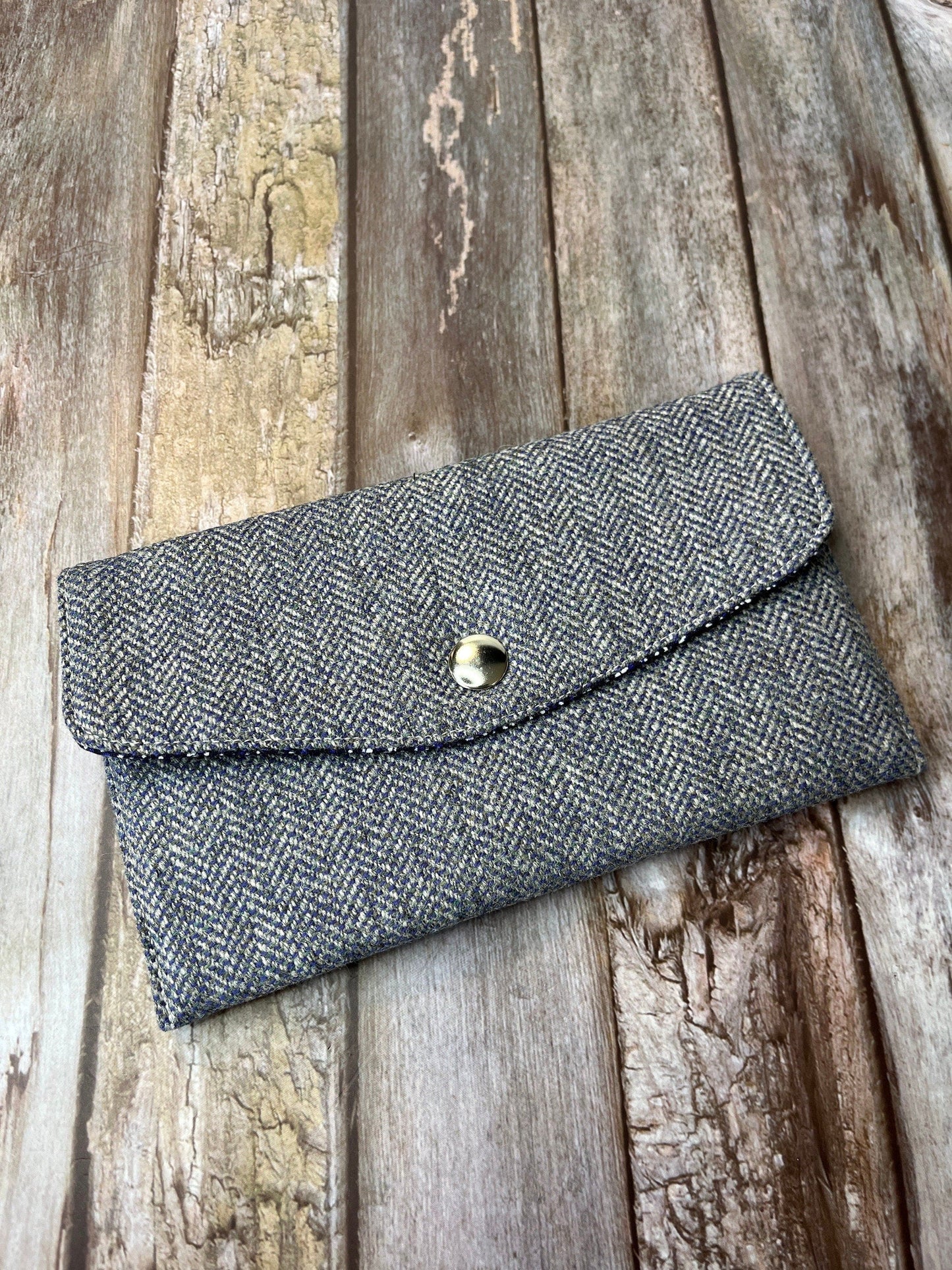 Grey Tweed Slim Purse | Patchwork Purse | Phone Clutch Wallet