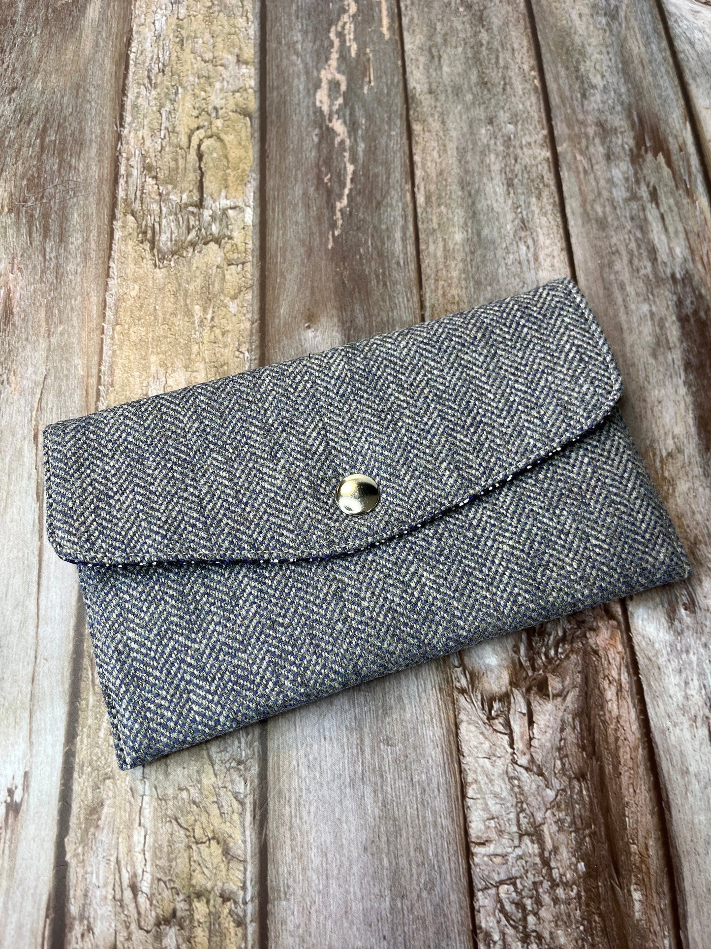 Grey Tweed Slim Purse | Patchwork Purse | Phone Clutch Wallet - Uphouse Crafts