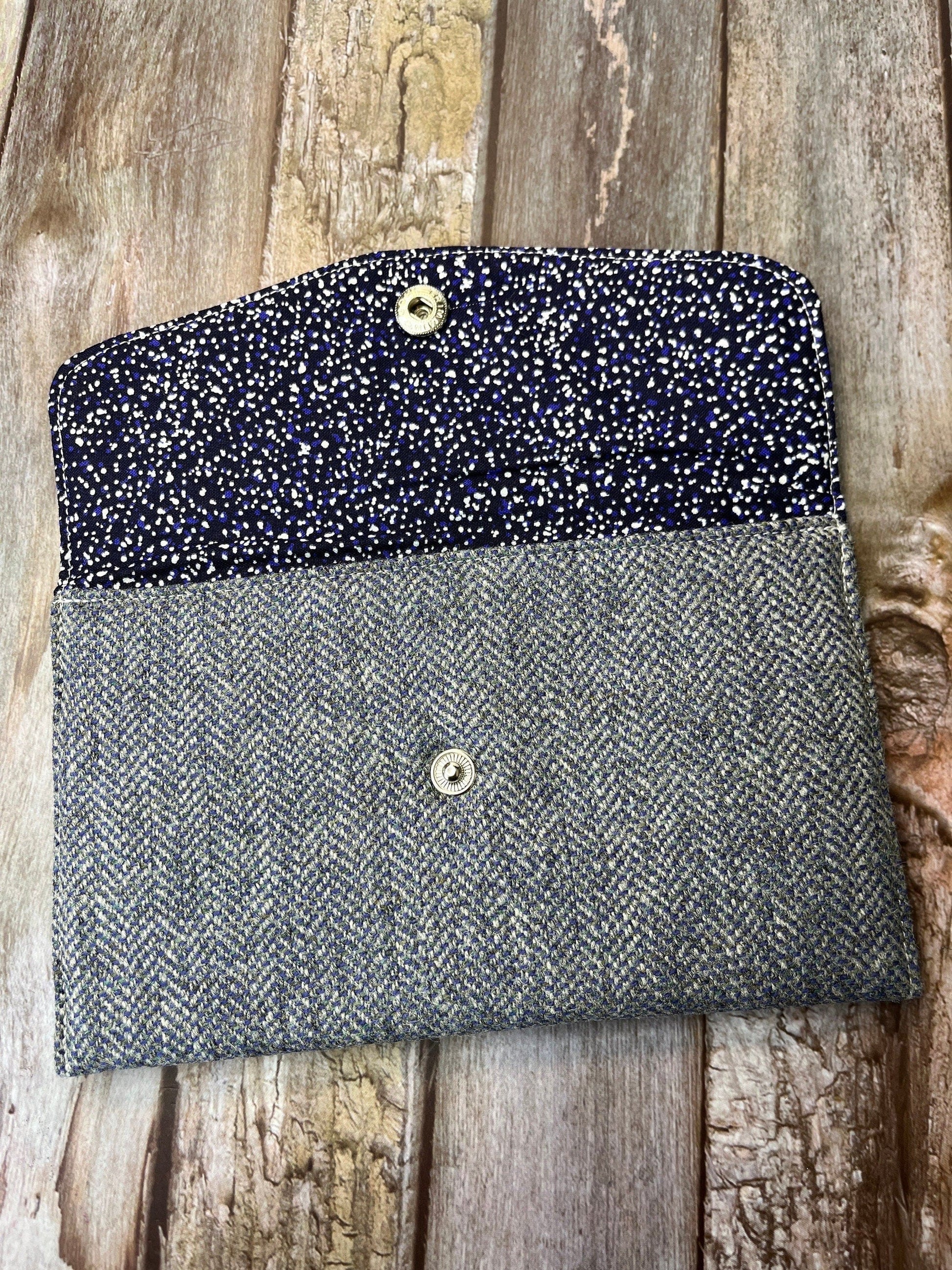 Grey Tweed Slim Purse | Patchwork Purse | Phone Clutch Wallet