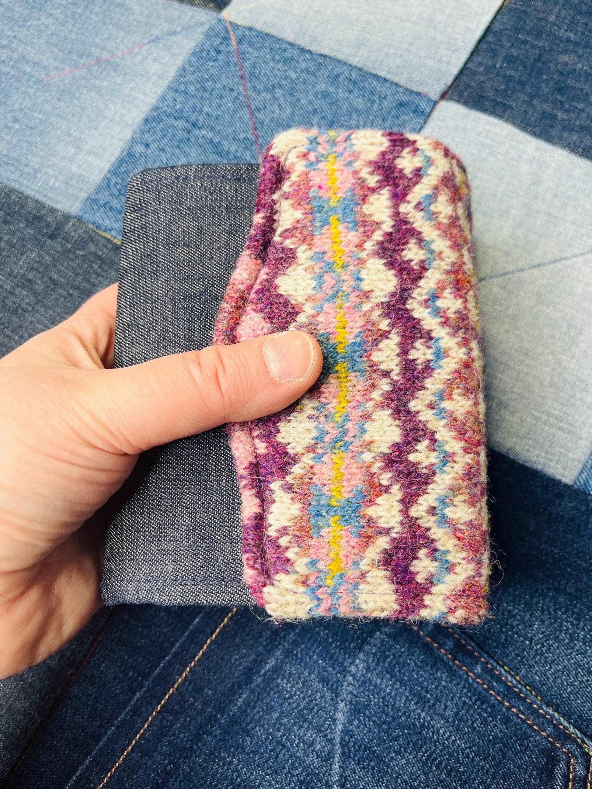 Hand knitted Fair Isle Purse Clutch | Denim