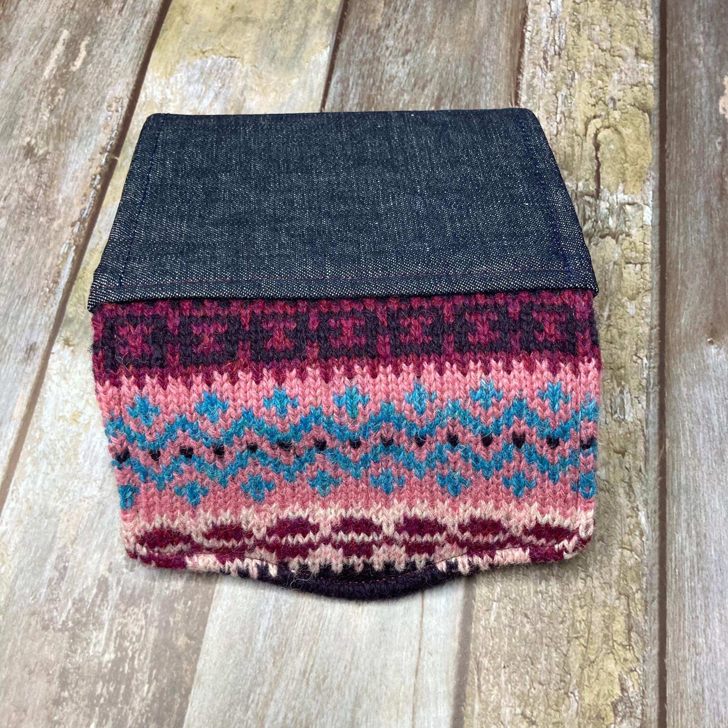 Hand knitted Fair Isle Purse Clutch | Purple Dusky Pink Teal