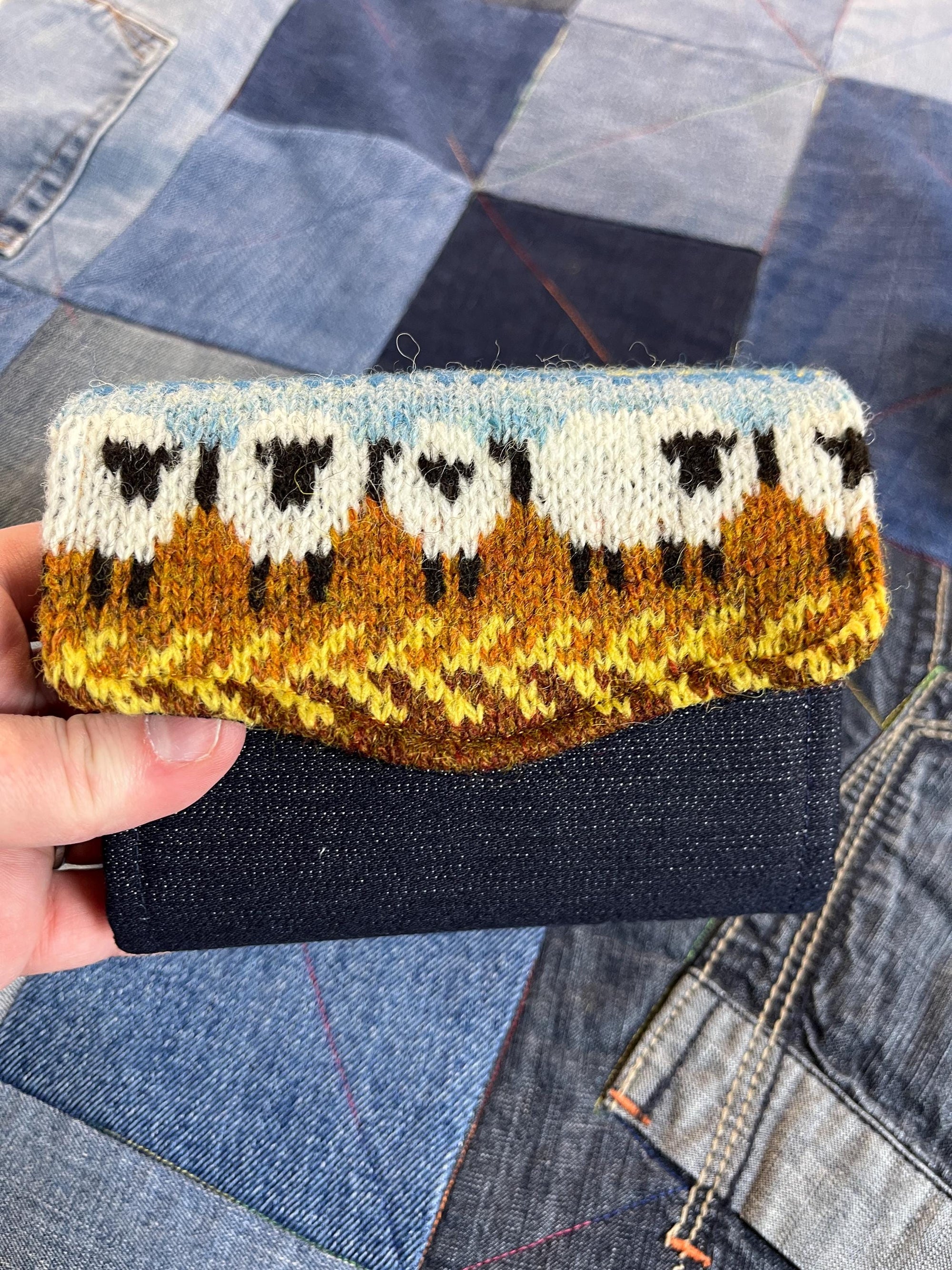 Hand Knitted Fair Isle Purse | Mustard Sheep - Uphouse Crafts