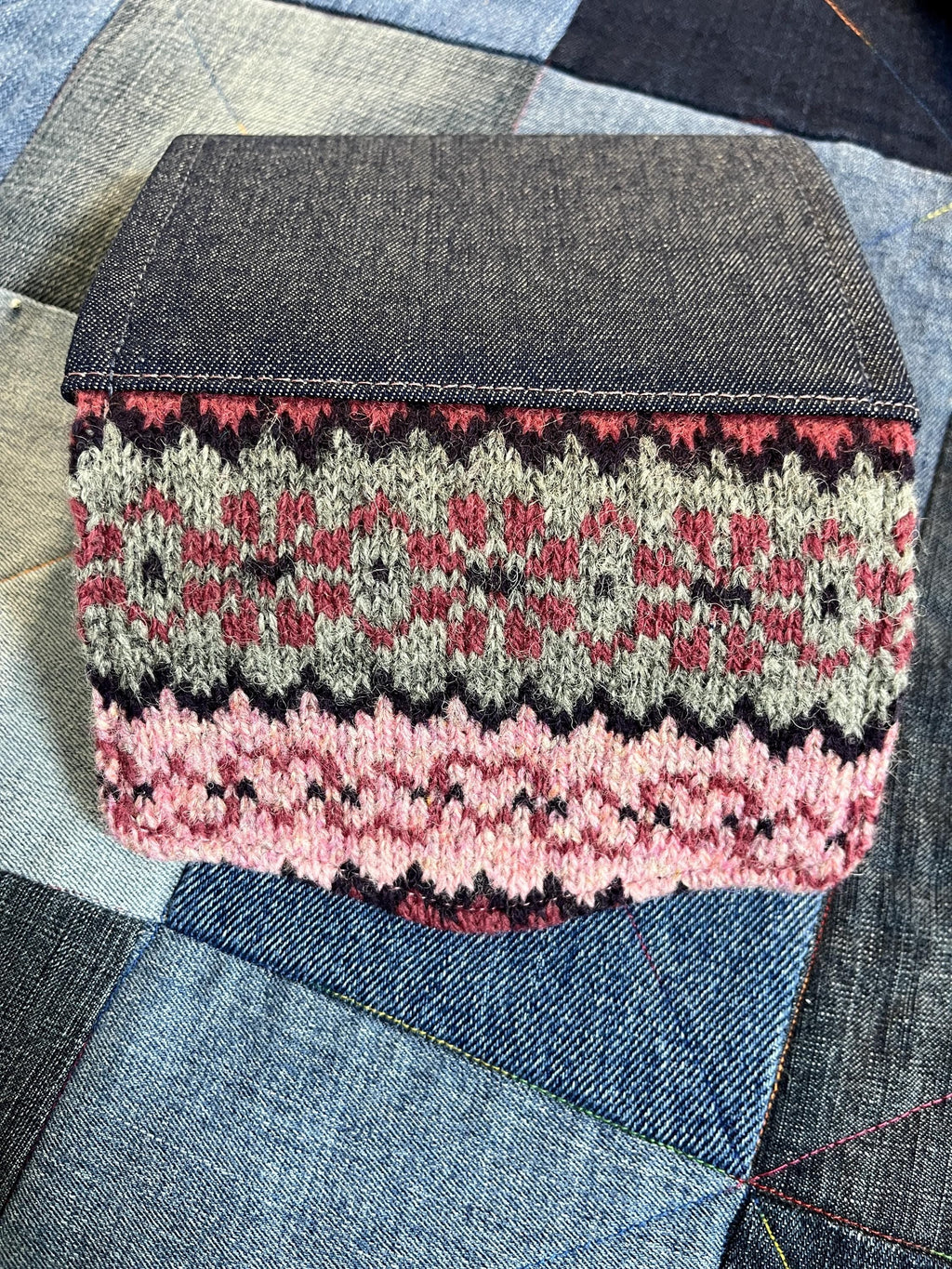 Hand Knitted Fair Isle Purse | Pink Grey - Uphouse Crafts