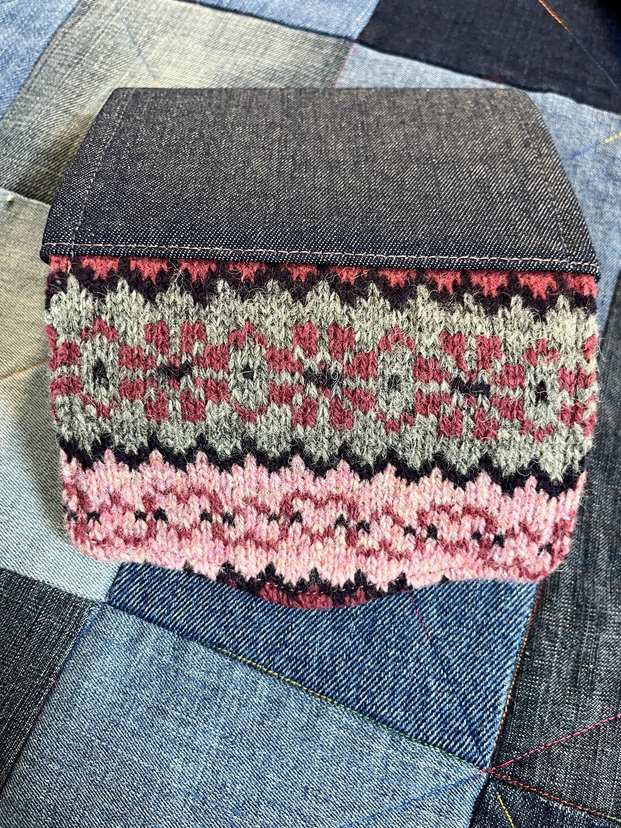 Hand Knitted Fair Isle Purse | Pink Grey - Uphouse Crafts