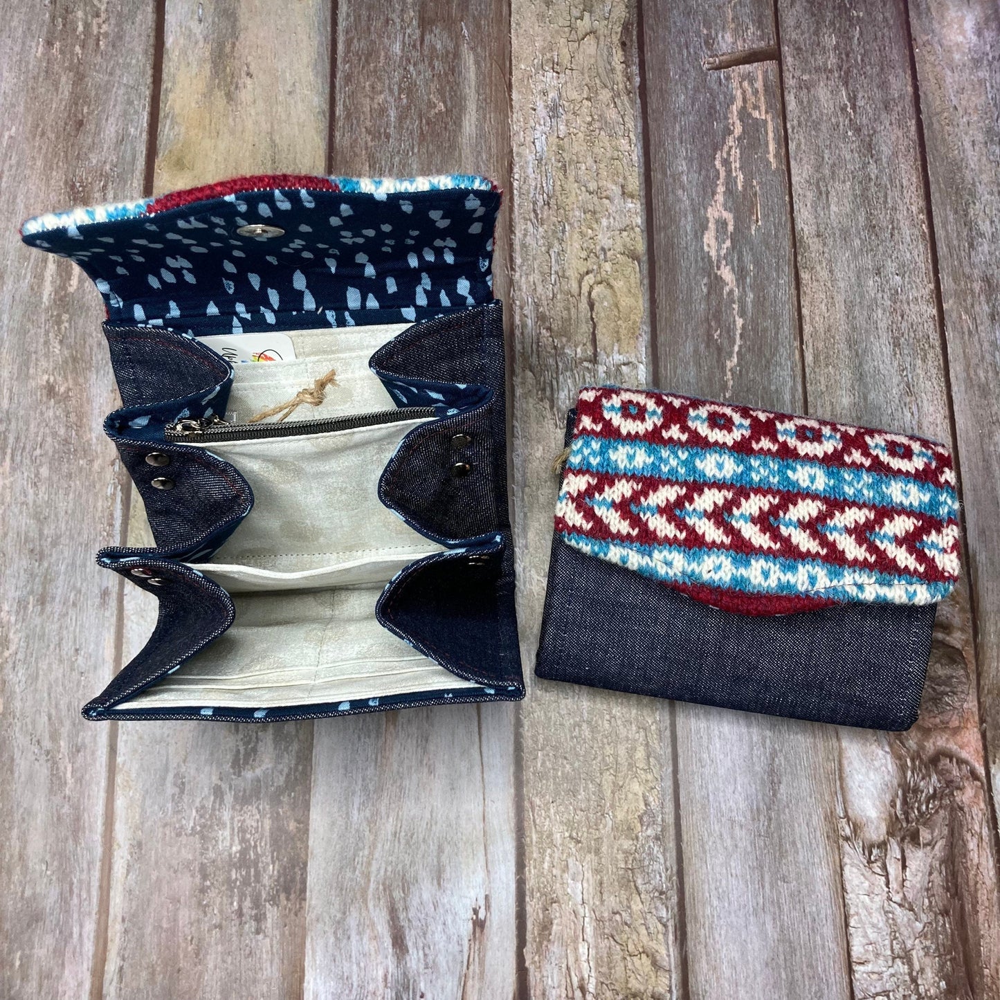 Handknitted Fair Isle Purse | Blue Red - Uphouse Crafts