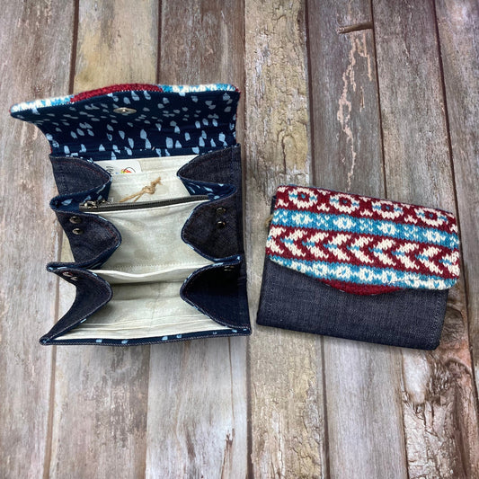 Handknitted Fair Isle Purse | Blue Red - Uphouse Crafts