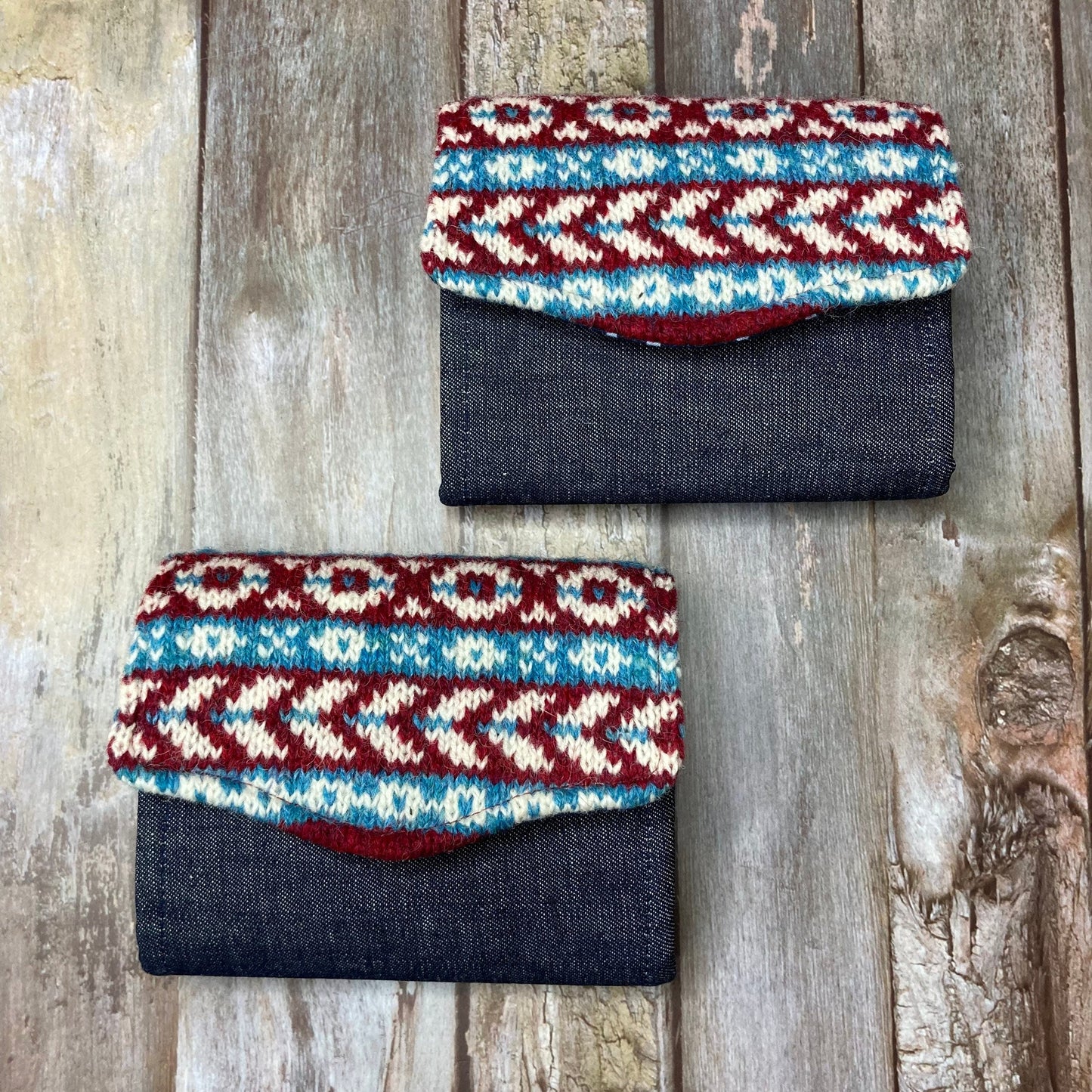 Handknitted Fair Isle Purse | Blue Red - Uphouse Crafts