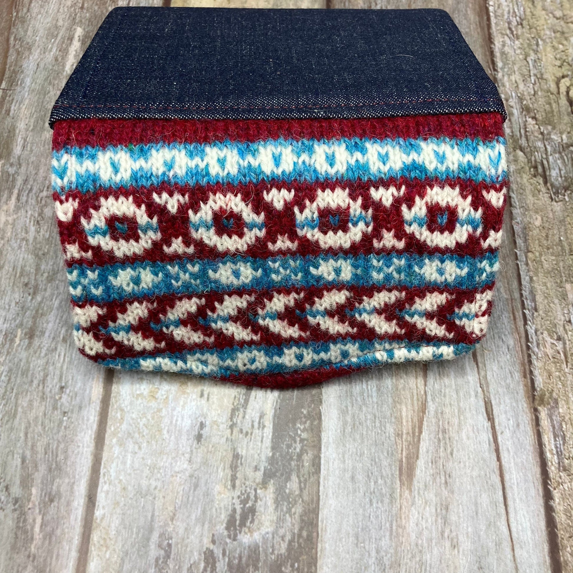 Handknitted Fair Isle Purse | Blue Red - Uphouse Crafts