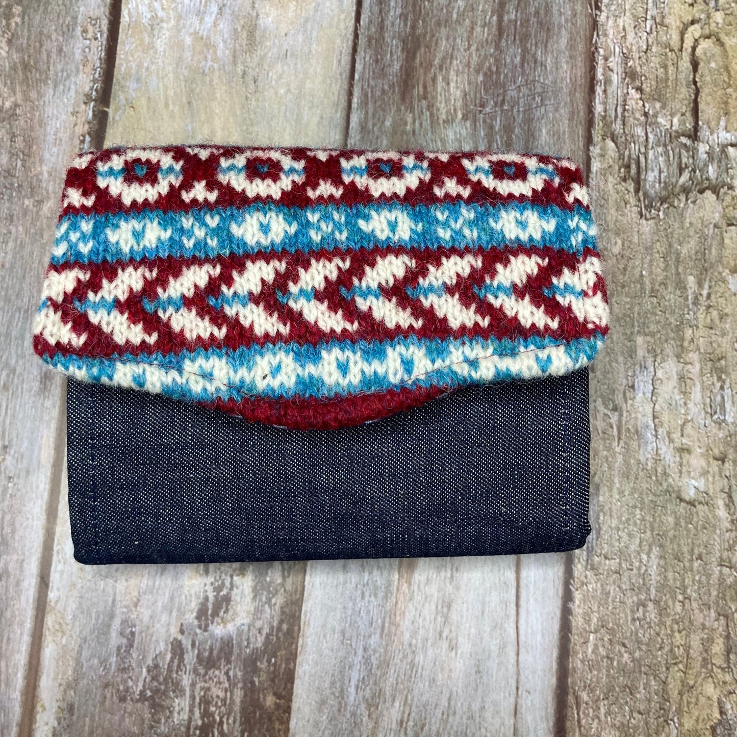 Handknitted Fair Isle Purse | Blue Red - Uphouse Crafts