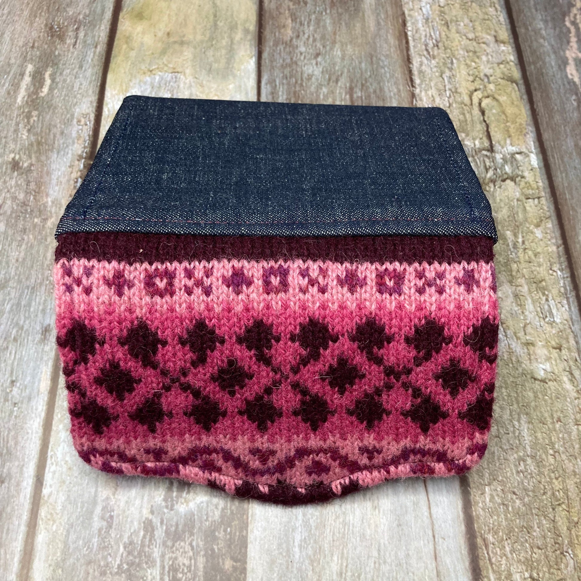 Handknitted Fair Isle Purse | Pink Burgandy - Uphouse Crafts