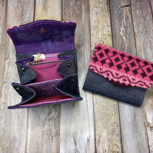 Handknitted Fair Isle Purse | Pink Burgandy