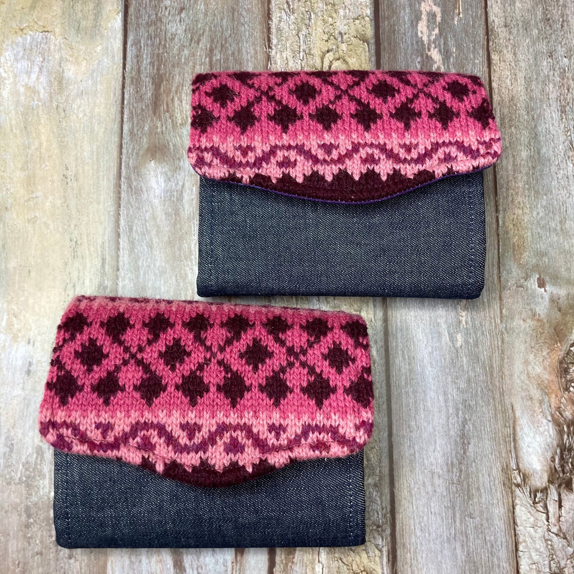 Handknitted Fair Isle Purse | Pink Burgandy - Uphouse Crafts