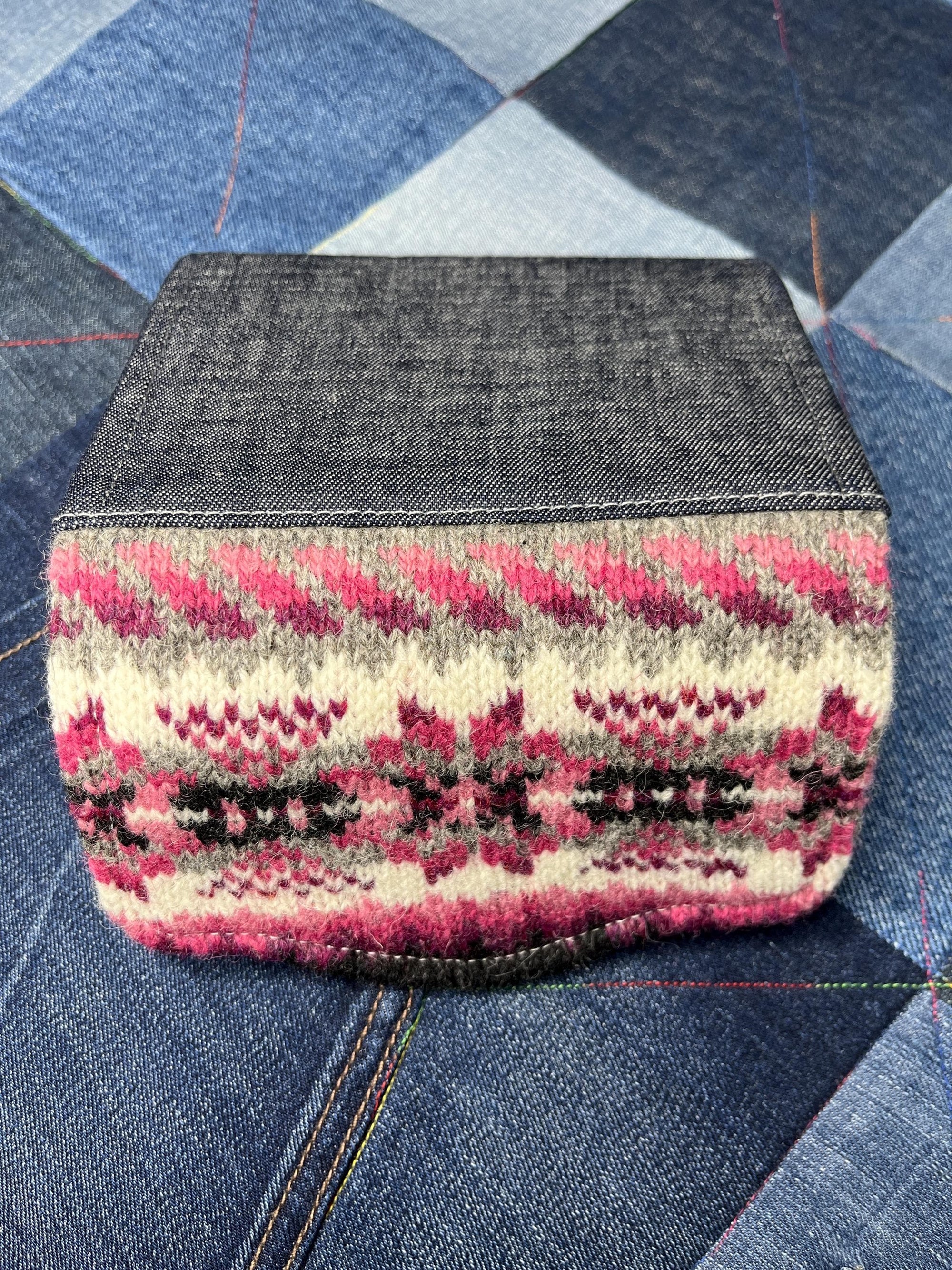 Handknitted Fair Isle Purse | Pink Grey Star - Uphouse Crafts