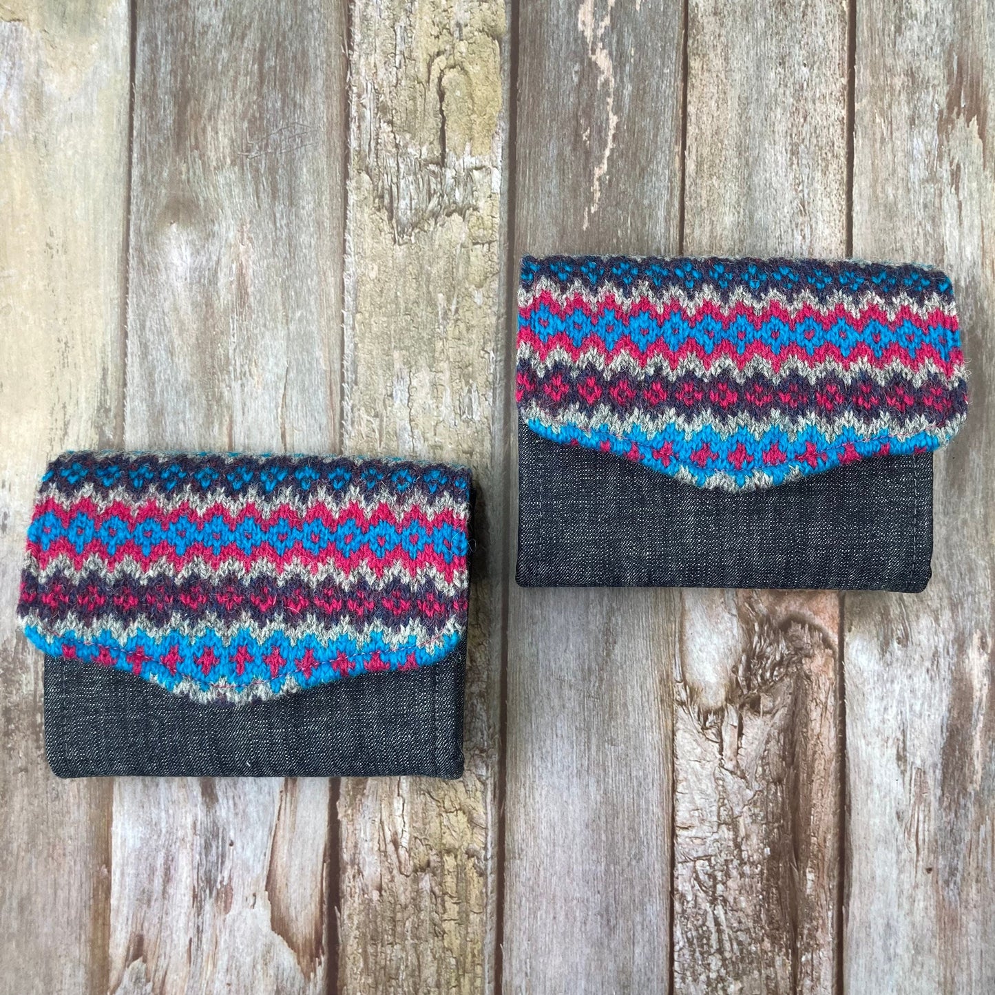 Handknitted Fair Isle Purse - Purple Blue Pink - Uphouse Crafts