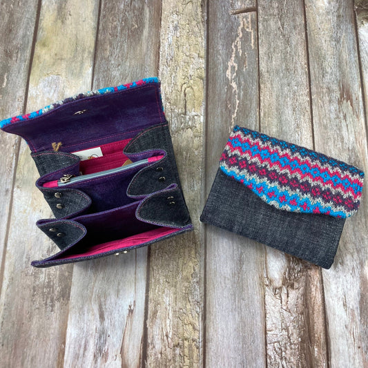 Handknitted Fair Isle Purse | Purple Blue Pink