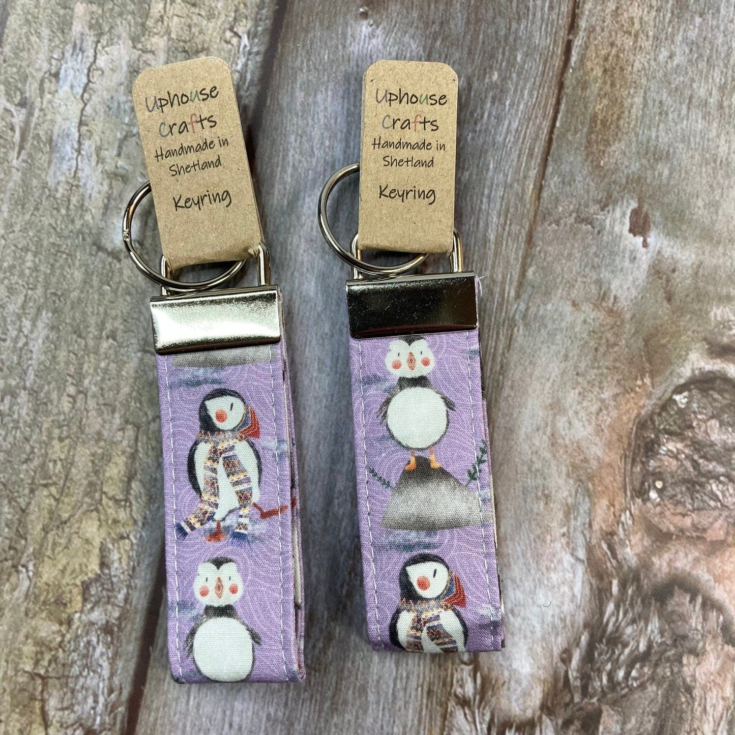 Handmade Cotton Puffin Keyring - Fair Isle Exclusive Purple