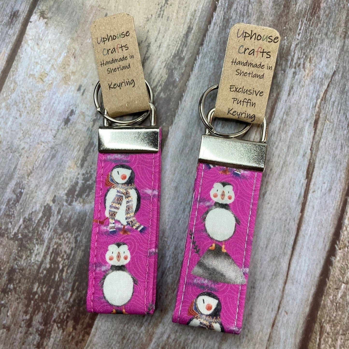 Handmade Cotton Puffin Keyring - Fair Isle Exclusive Pink