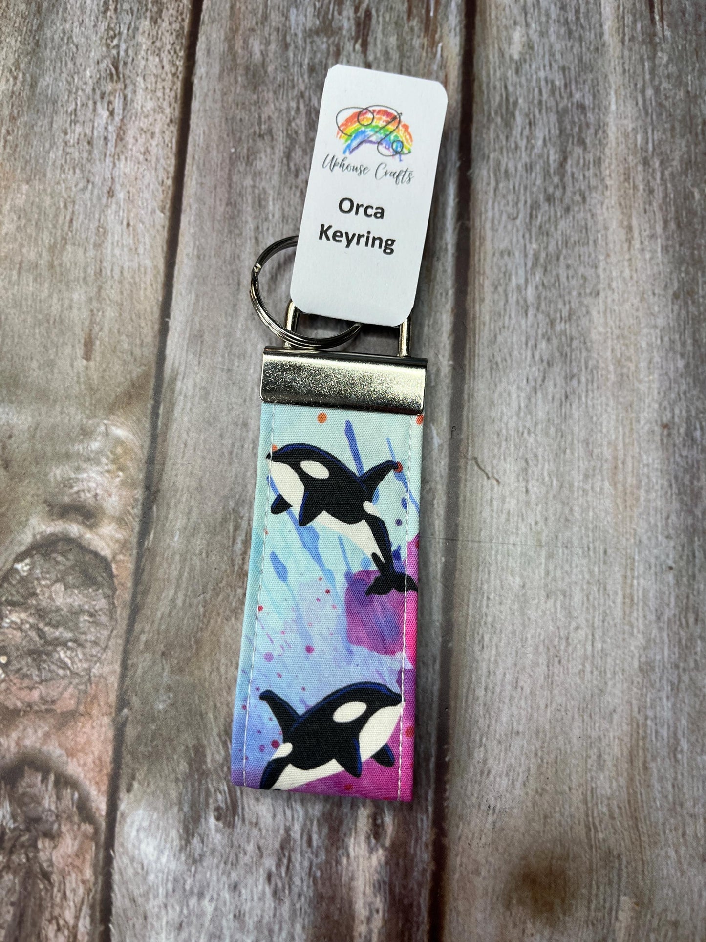 Handmade Cotton Rainbow Orca Keyring Purples