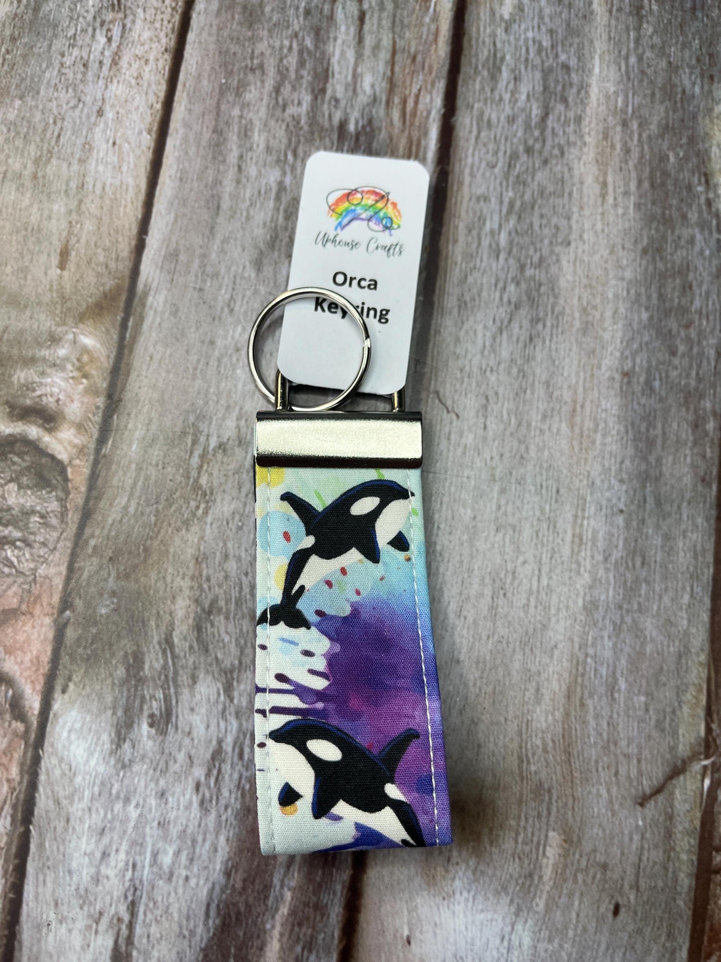 Handmade Cotton Rainbow Orca Keyring Blues