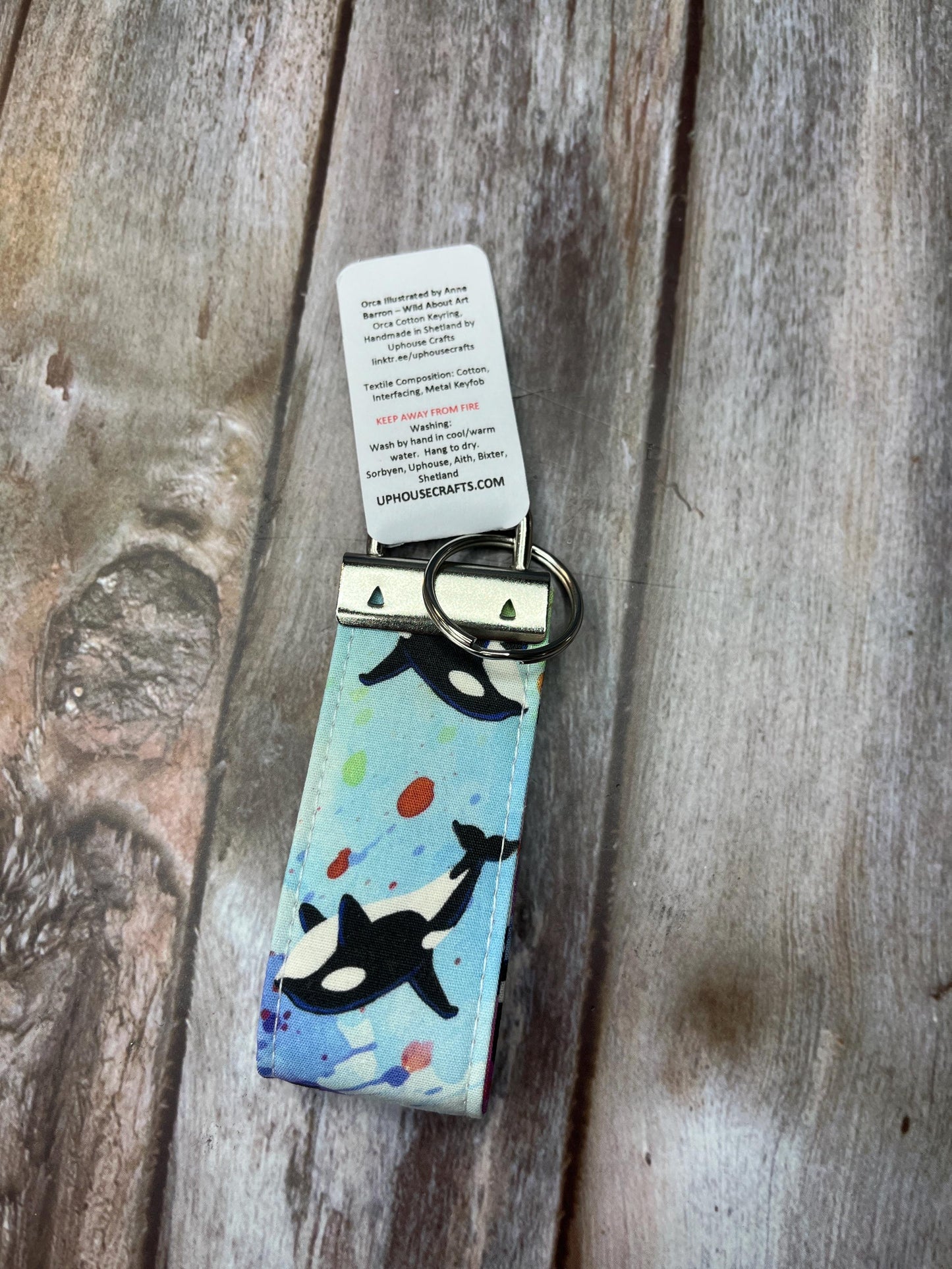 Handmade Cotton Rainbow Orca Keyring