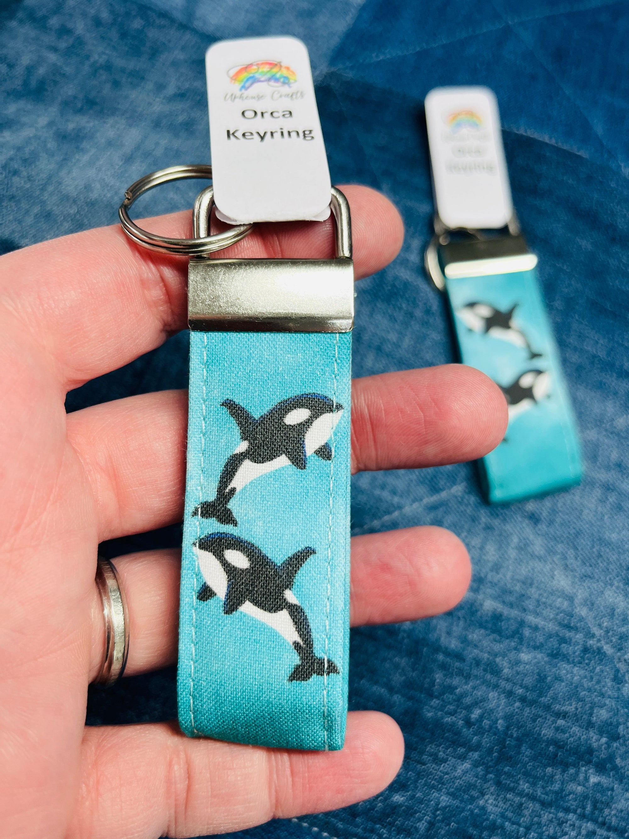 Handmade Cotton Teal Orca Keyring - Uphouse Crafts