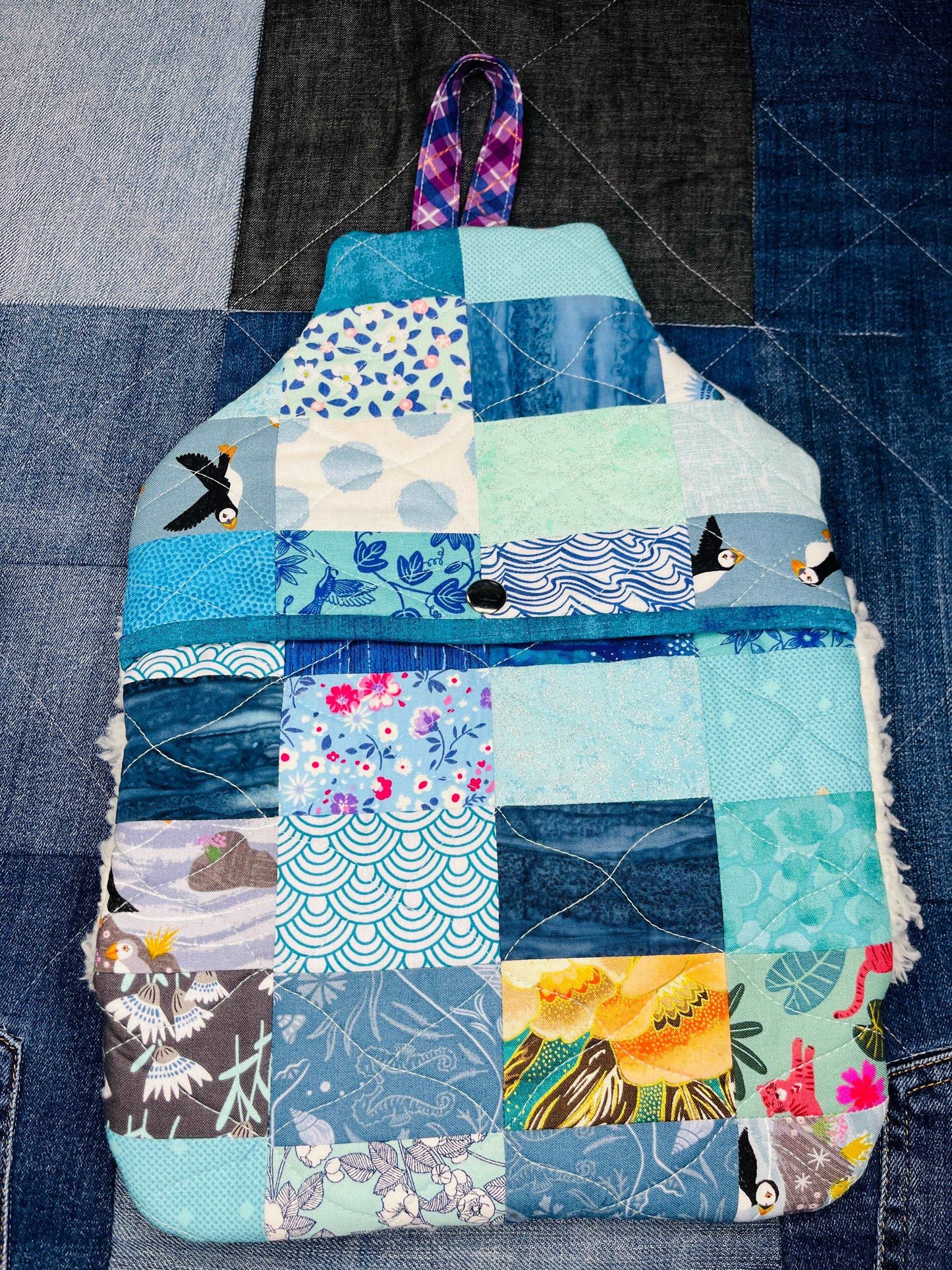 Hot Water Bottle Cover | Blue Mint Patchwork