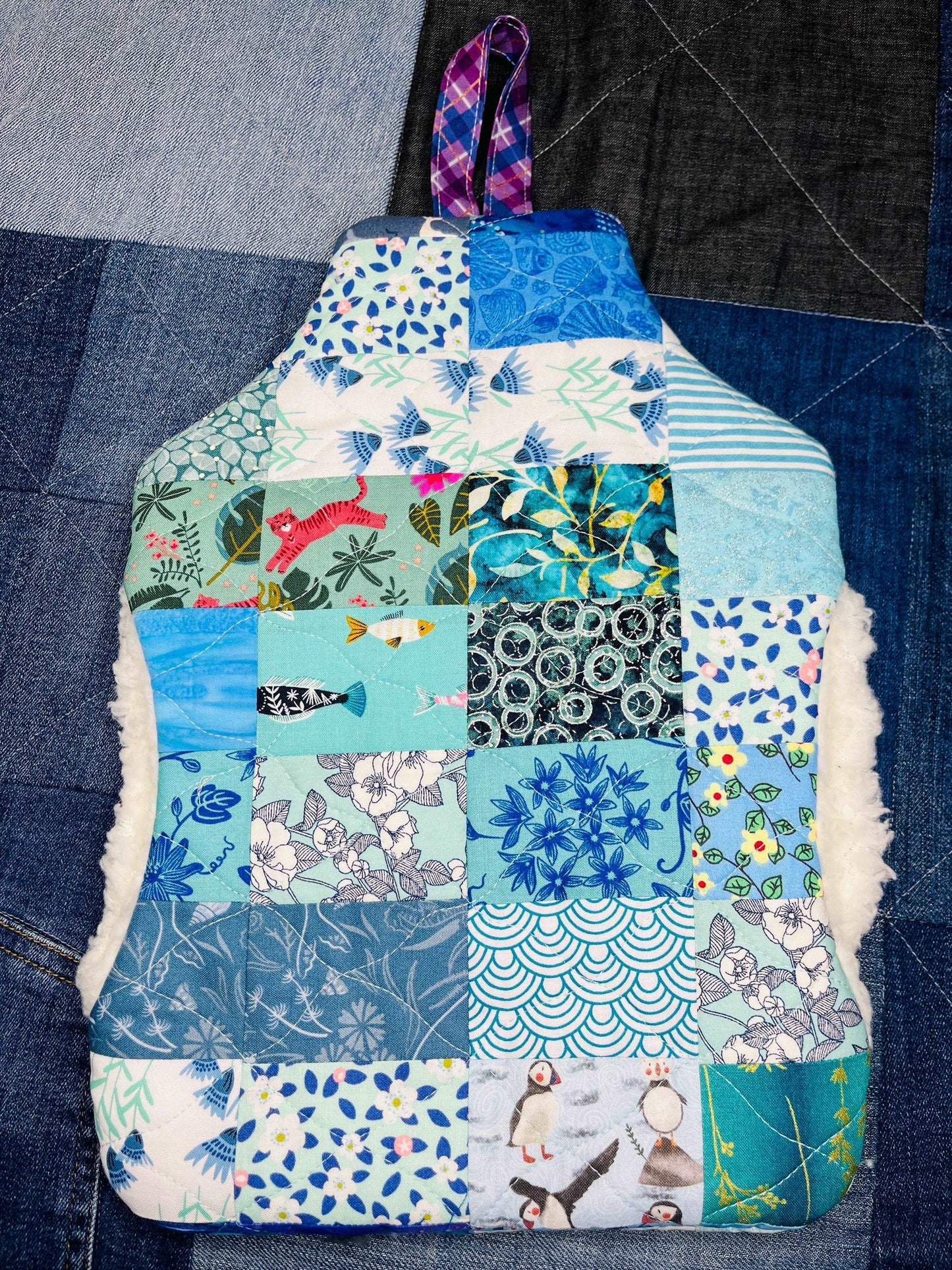 Hot Water Bottle Cover | Blue Mint Patchwork