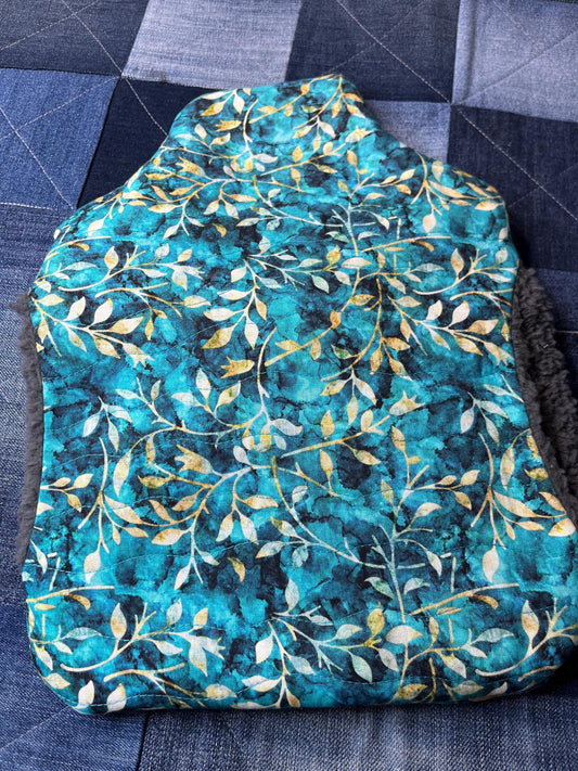 Hot Water Bottle Cover - Teal Leaves - Uphouse Crafts