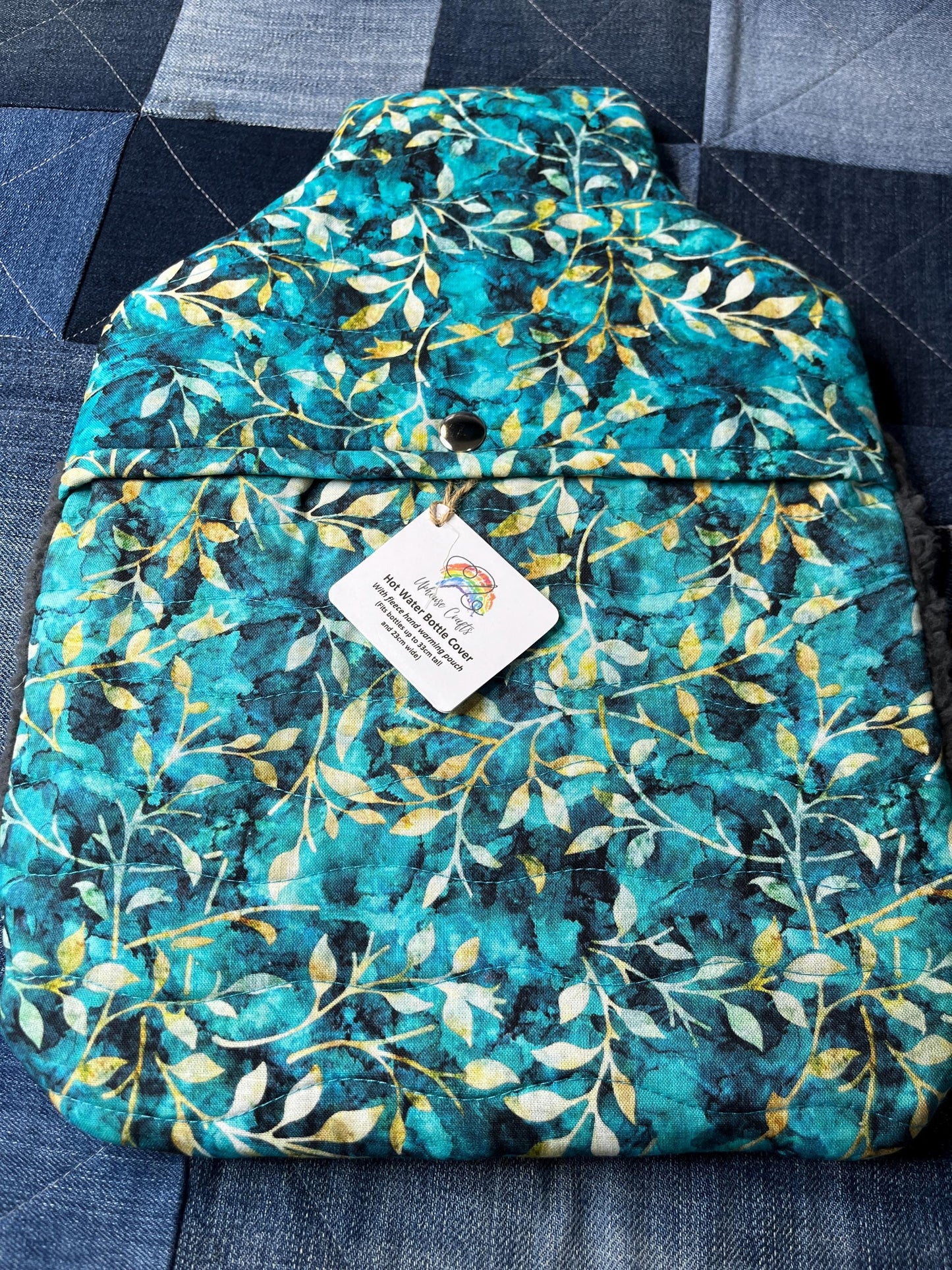 Hot Water Bottle Cover - Teal Leaves - Uphouse Crafts