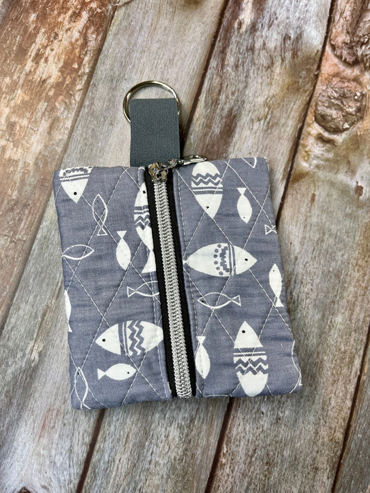 Grey Fish quilted Mini Zip Pouch - Uphouse Crafts