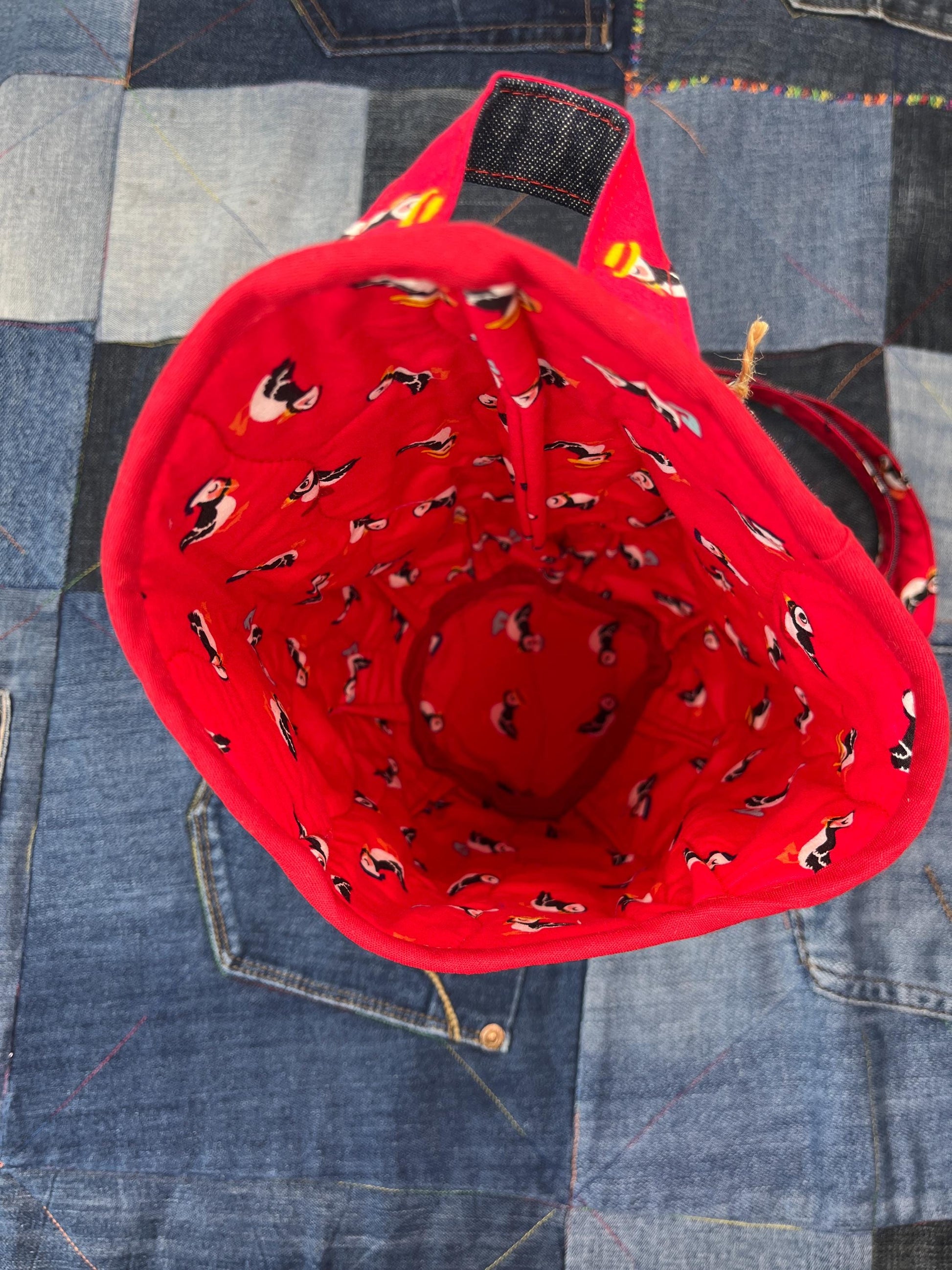 Puffin Denim Clothes Peg Bag, Wearable Peg Bag