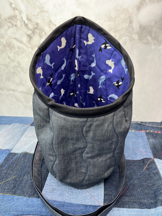 Purple Blue Orca Cotton Denim Clothes Peg Bag, Wearable Peg Bag
