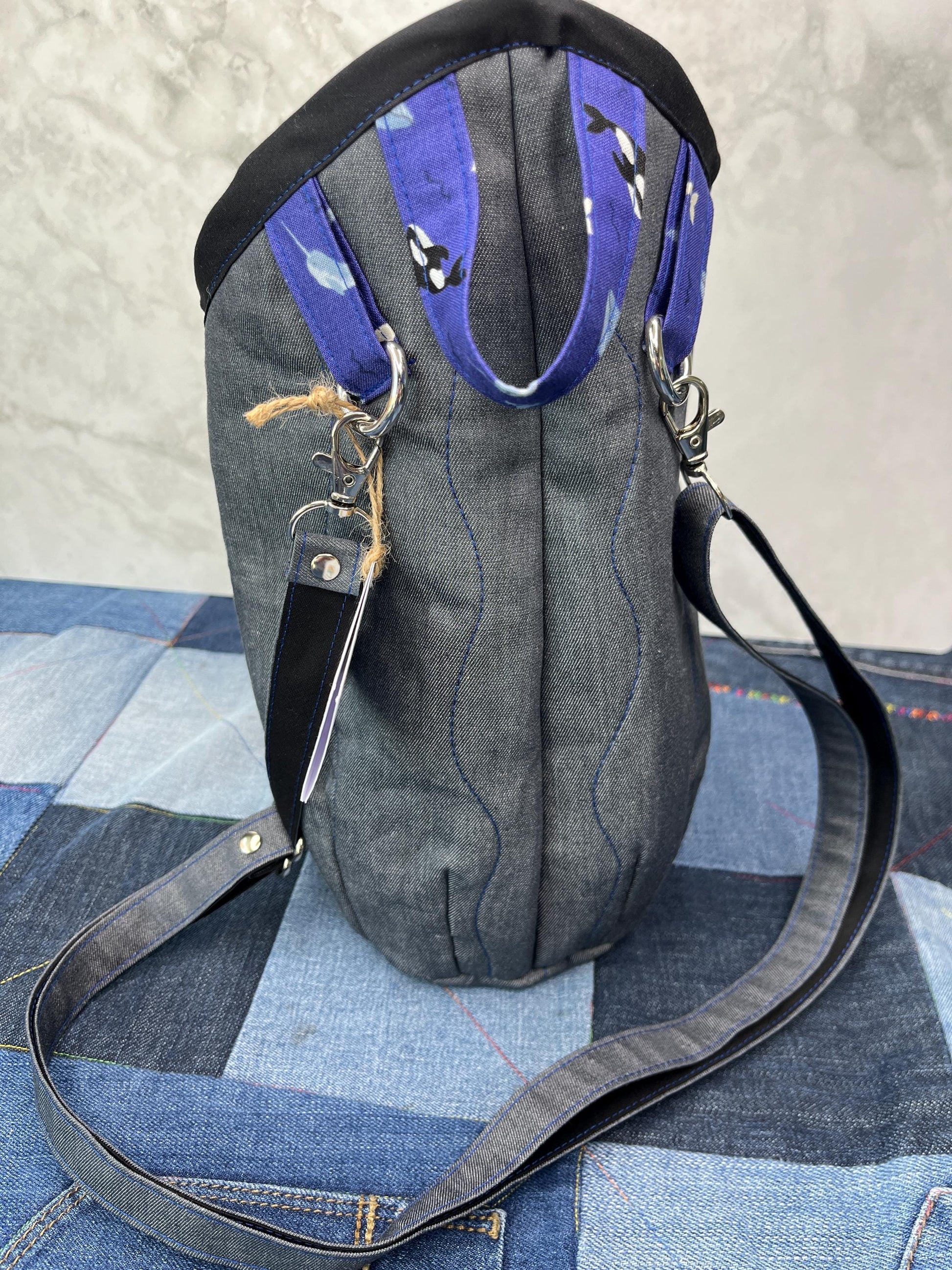 Purple Blue Orca Cotton Denim Clothes Peg Bag, Wearable Peg Bag
