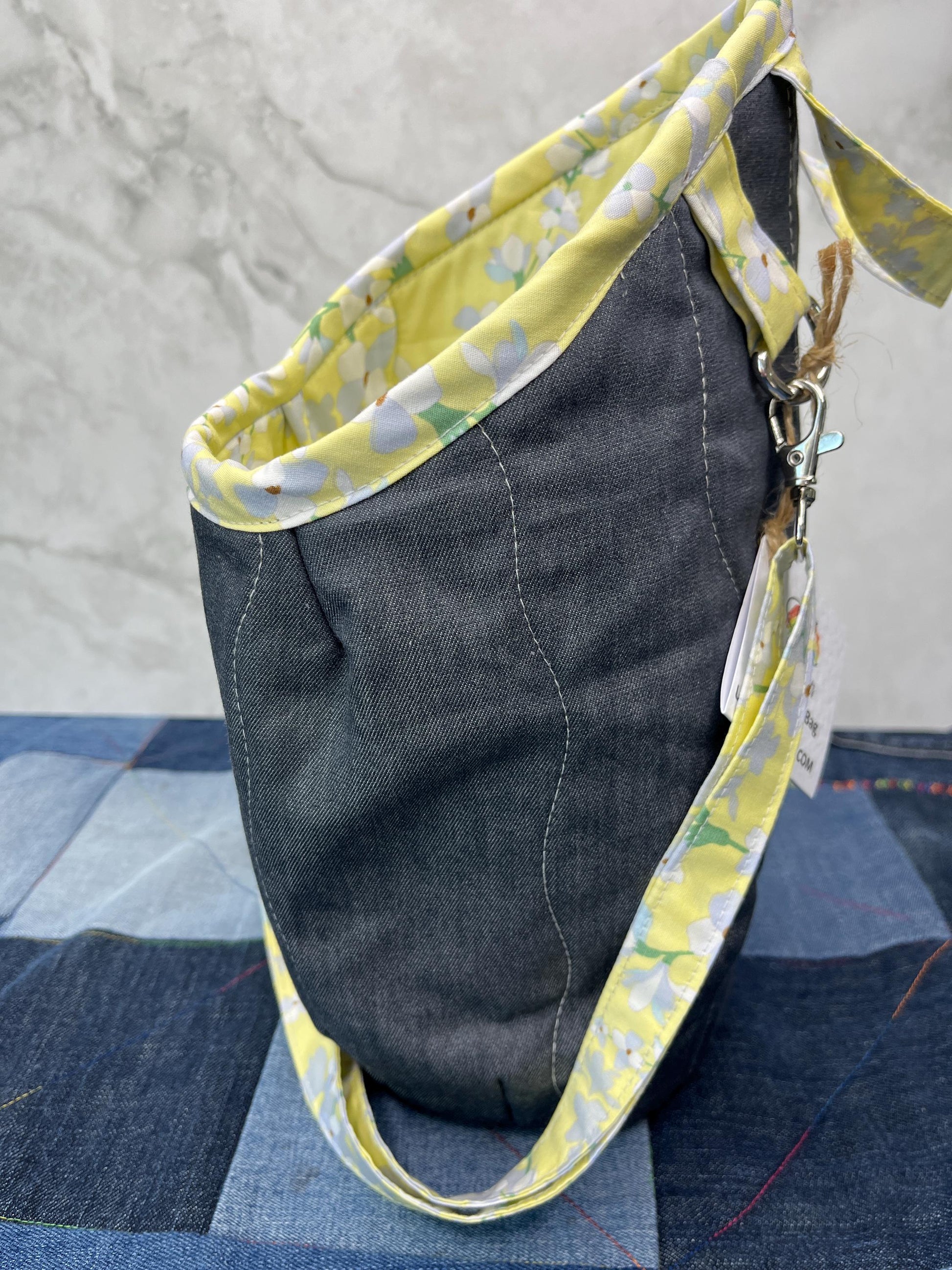 Lemon Floral Cotton Denim Clothes Peg Bag, Wearable Peg Bag