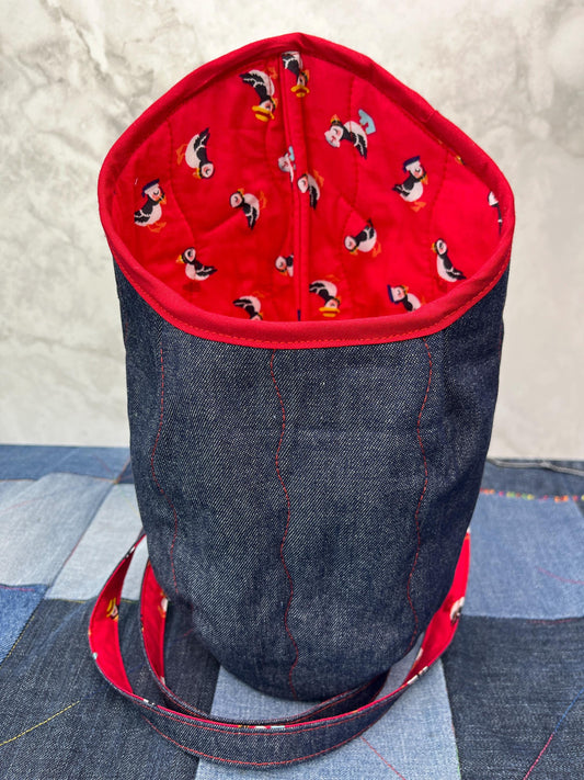 Puffin Denim Clothes Peg Bag, Wearable Peg Bag