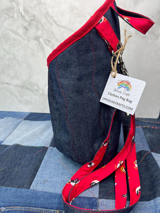 Puffin Denim Clothes Peg Bag, Wearable Peg Bag