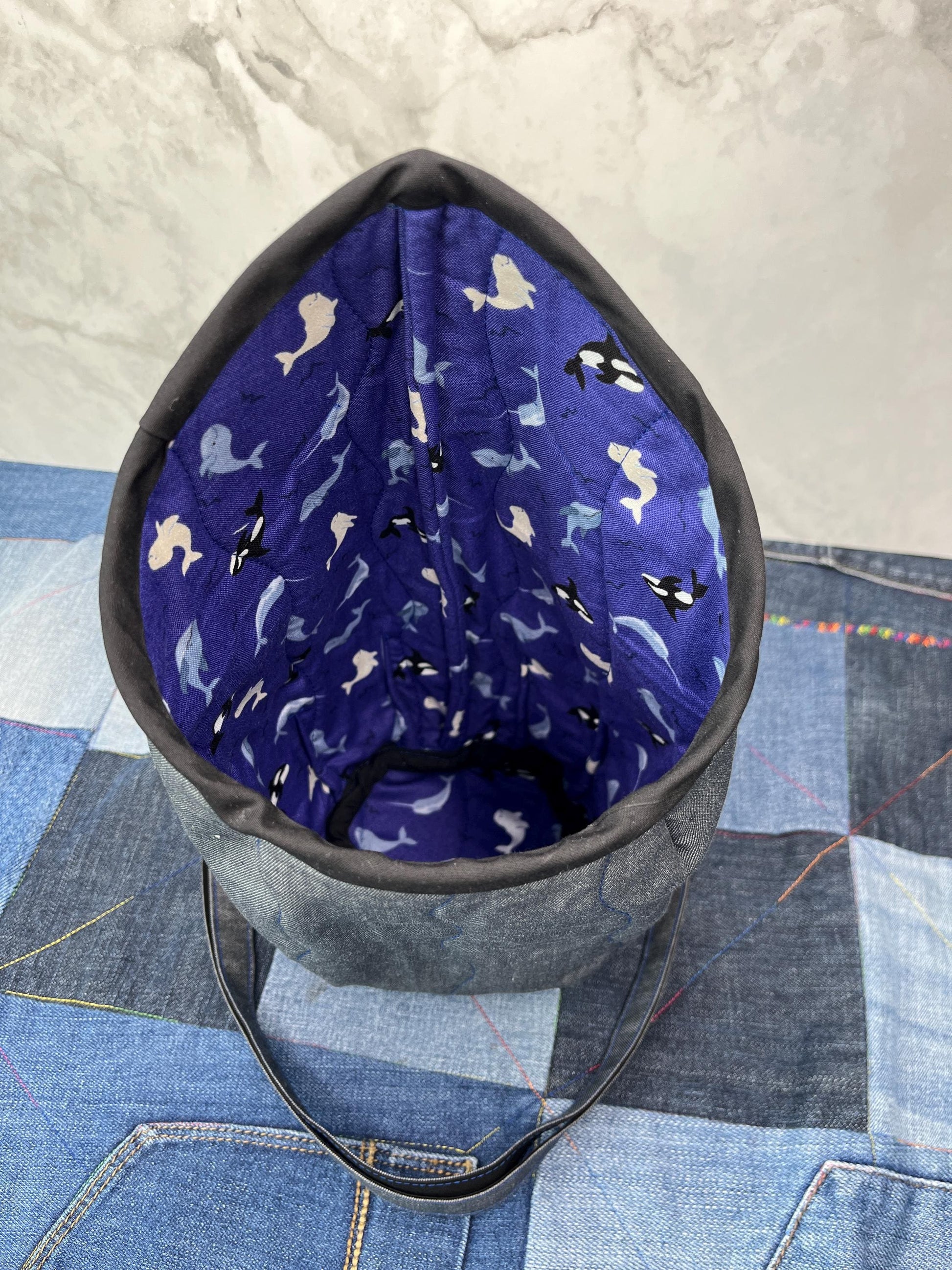 Purple Blue Orca Cotton Denim Clothes Peg Bag, Wearable Peg Bag